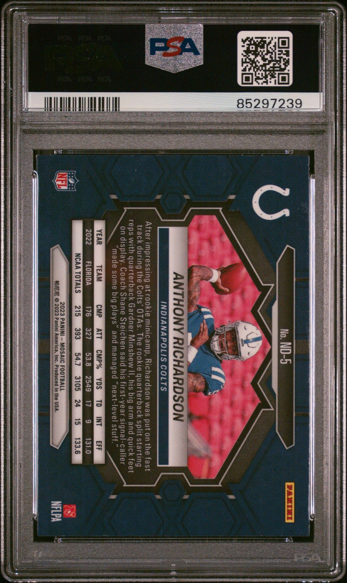 2023 Panini Mosaic Nfl Debut Anthony Richardson #Nd5 Mint 9 back