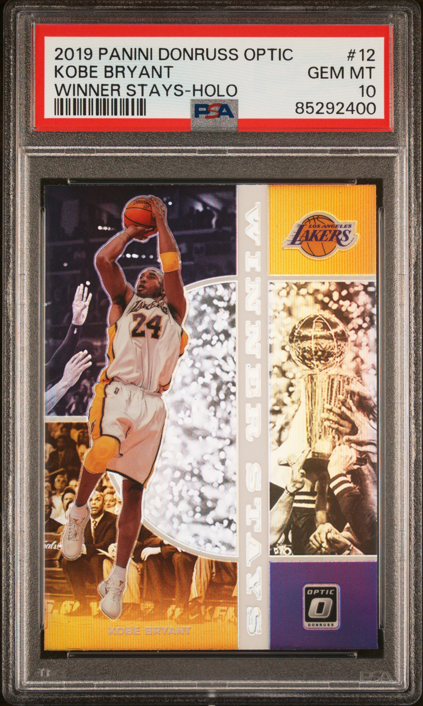2019 PANINI DONRUSS OPTIC WINNER STAYS #12 KOBE BRYANT WINNER STAYS-HOLO