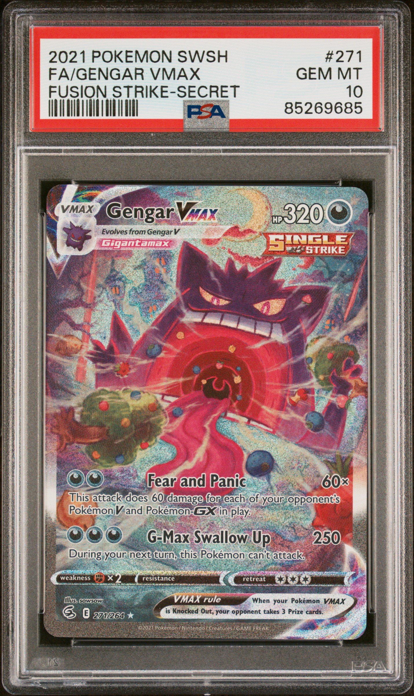 2021 POKEMON SWORD & SHIELD FUSION STRIKE #271 FA/GENGAR VMAX FUSION STRIKE-SECRET