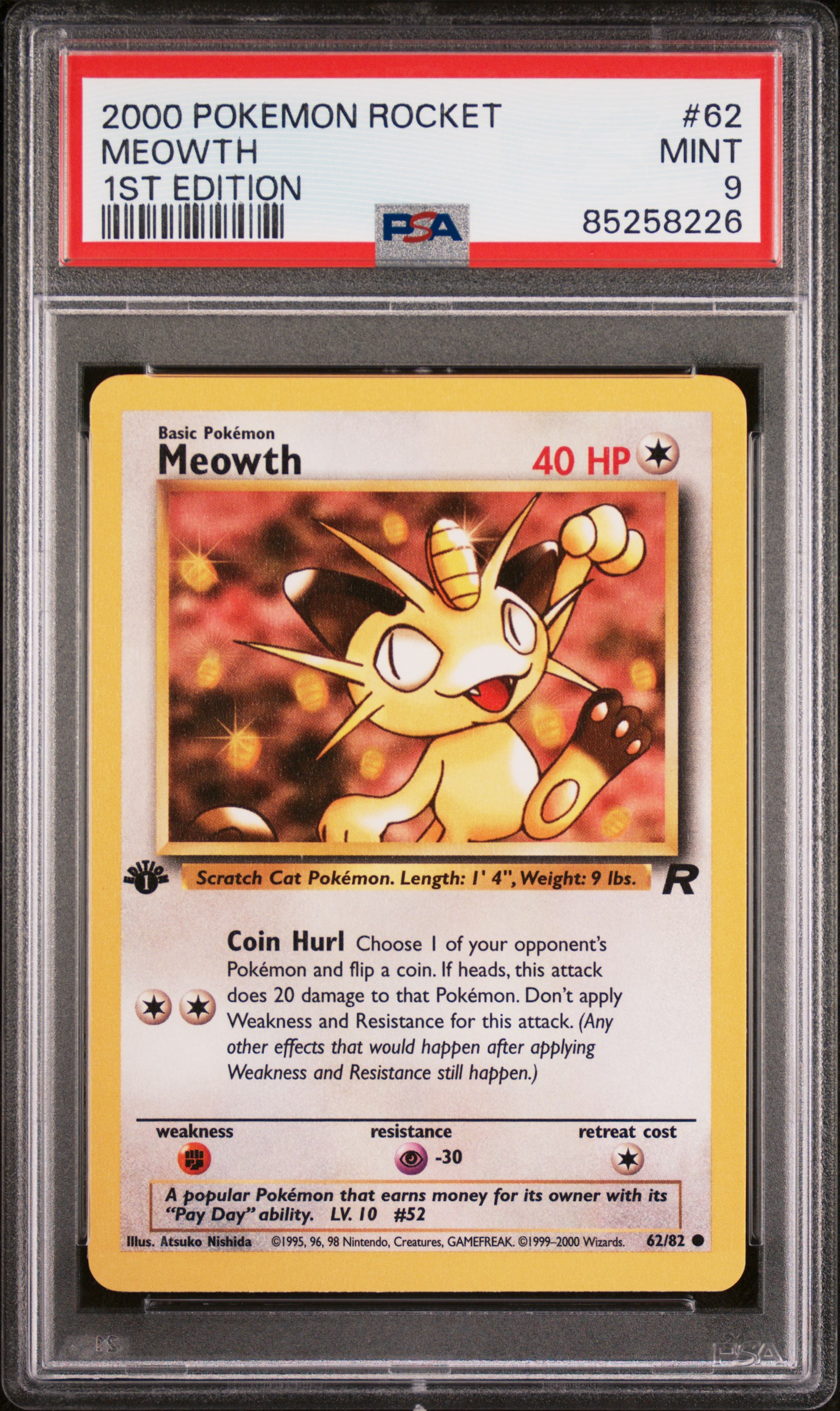 2000 POKEMON ROCKET #62 MEOWTH 1ST EDITION