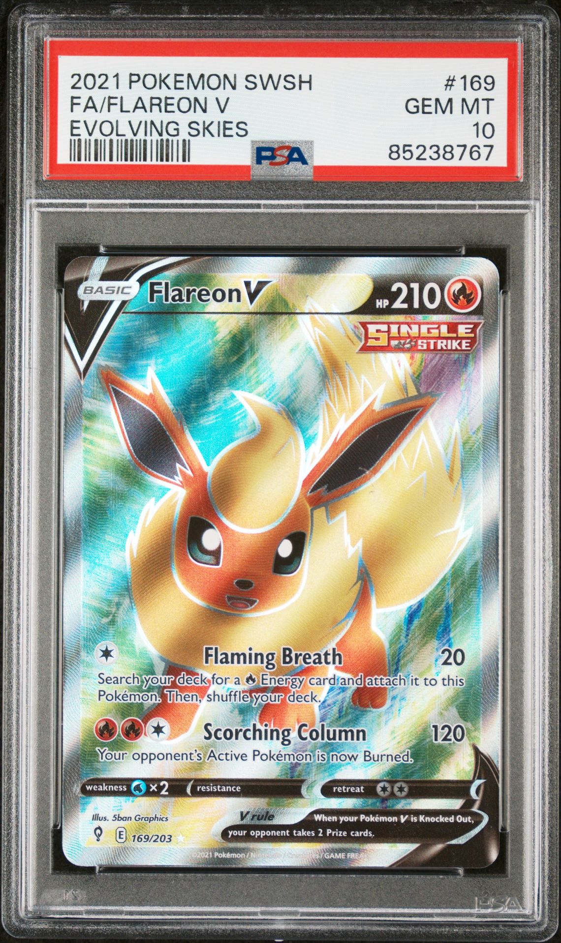 2021 Pokemon Sword & Shield Evolving Skies Fa/Flareon V #169 (Evolving Skies) Gem Mt 10 front
