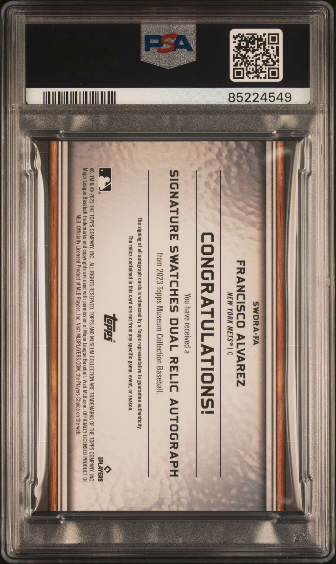 2023 Topps Museum Collection Single-Player Signature Swatches Dual Relic Autographs Francisco Alvarez #Fa (Sig Swtch Dual Rlc Au) N0: Authentic back