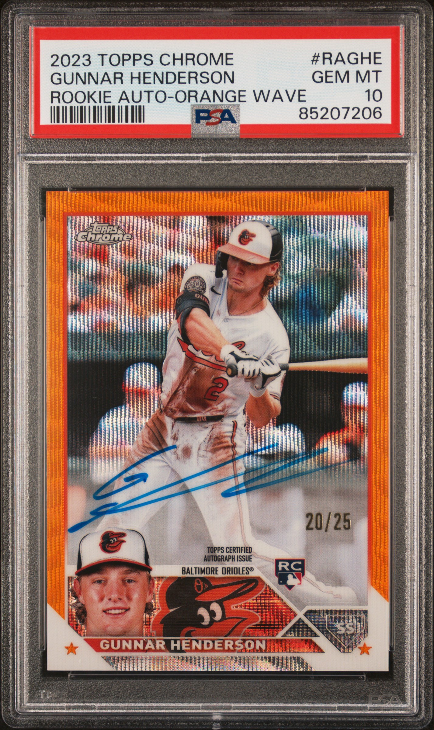 2023 TOPPS CHROME ROOKIE AUTOGRAPH #RAGHE GUNNAR HENDERSON ROOKIE AU-ORANGE WAVE REF