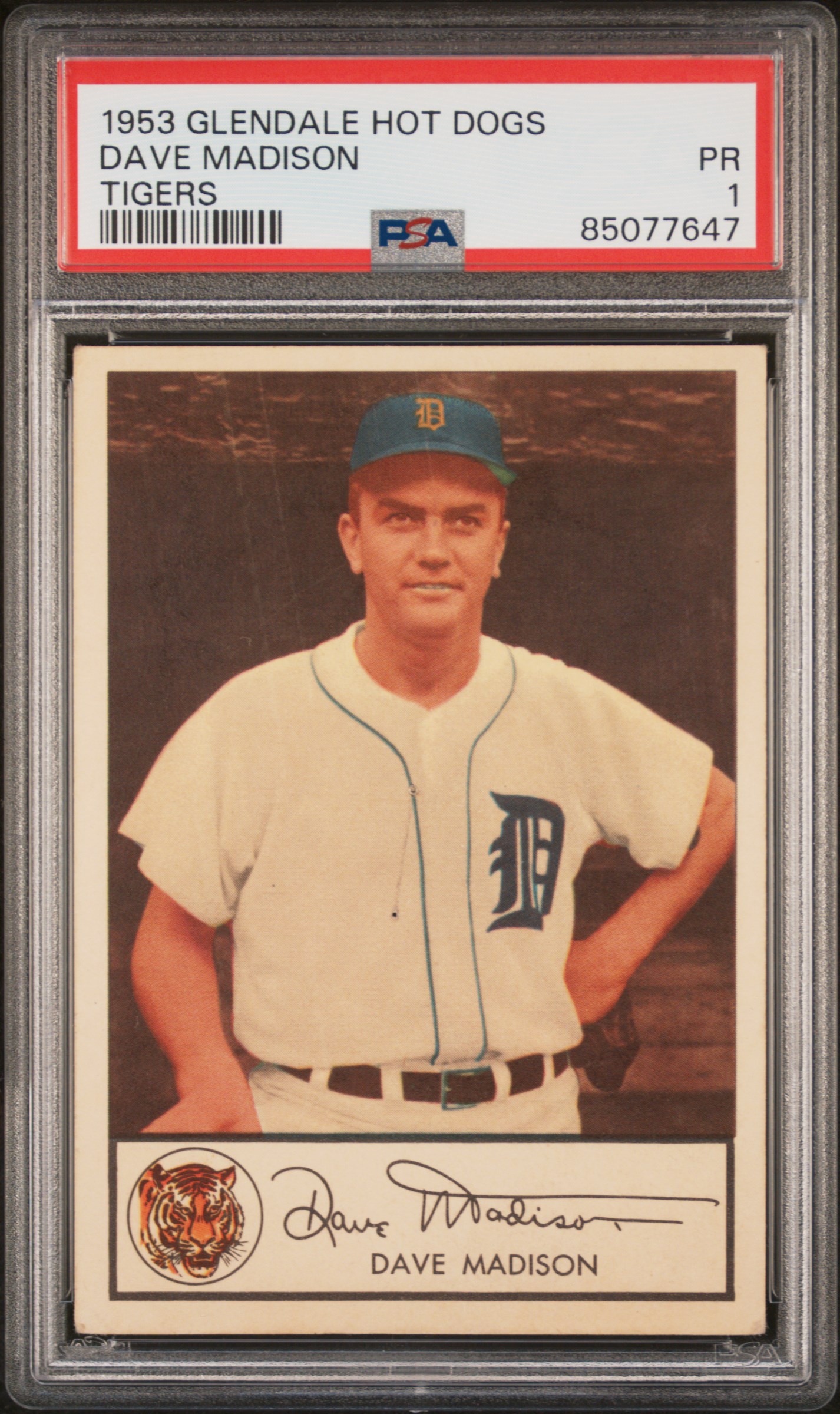 1953 GLENDALE HOT DOGS TIGERS DAVE MADISON TIGERS