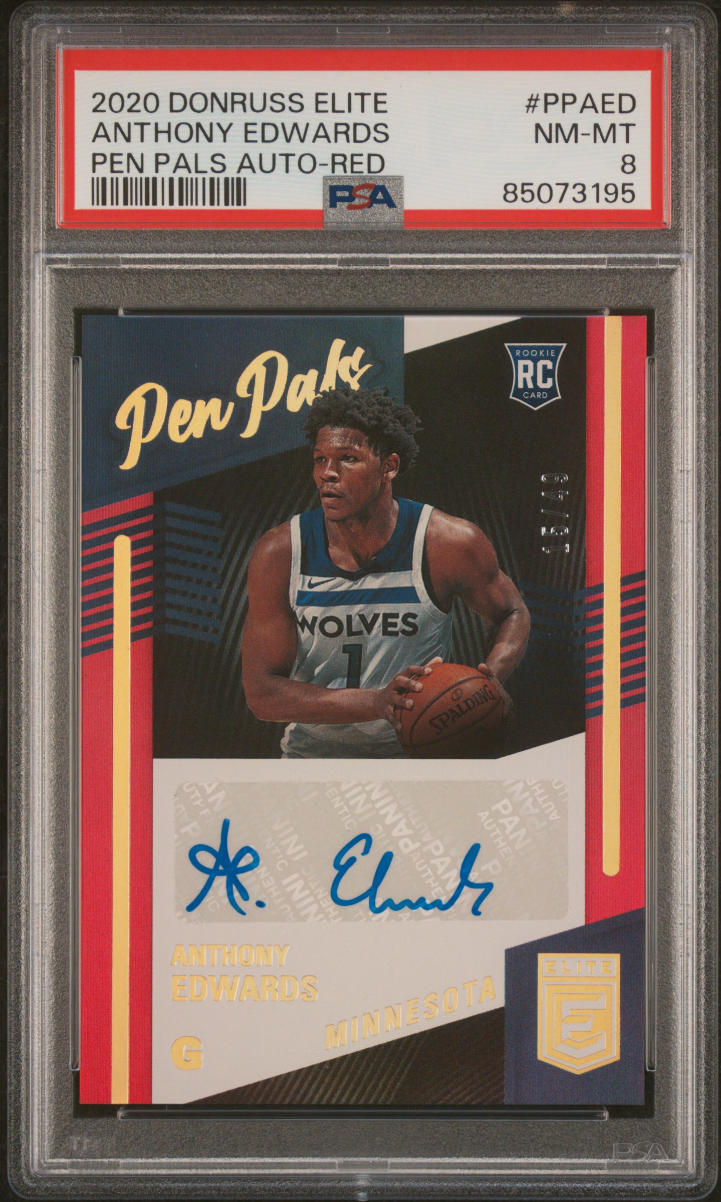 2020 #PPAED Anthony Edwards PSA 8 Panini Donruss Elite Pen Pals Autographs