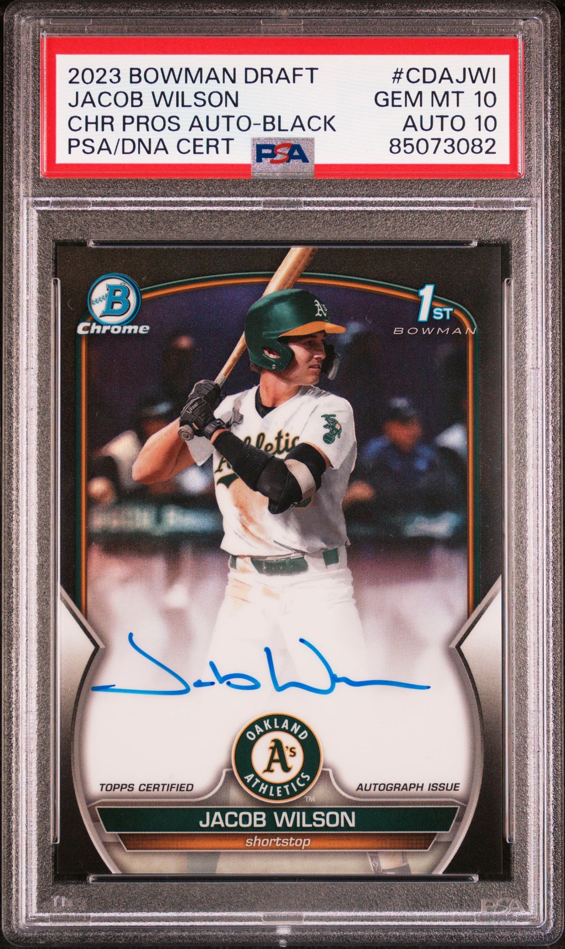 2023 Bowman BOWMAN DRAFT CHROME PROSPECT AUTOGRAPH CHR PROS AUTO-BLACKCertificationPrimary Signer (1 Signer)JACOB WILSON #CDAJWI Jacob Wilson front
