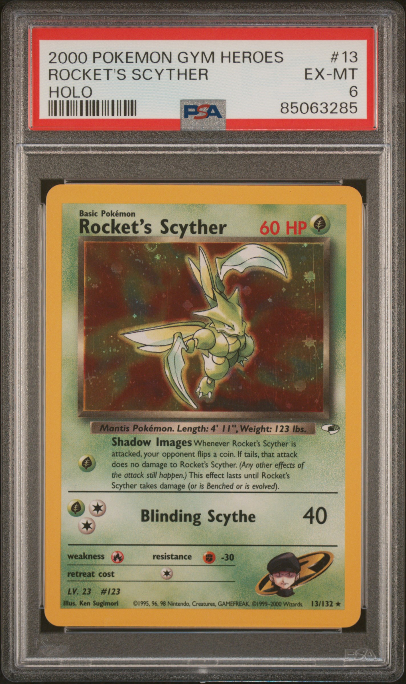 2000 POKEMON GYM HEROES #13 ROCKET'S SCYTHER HOLO
