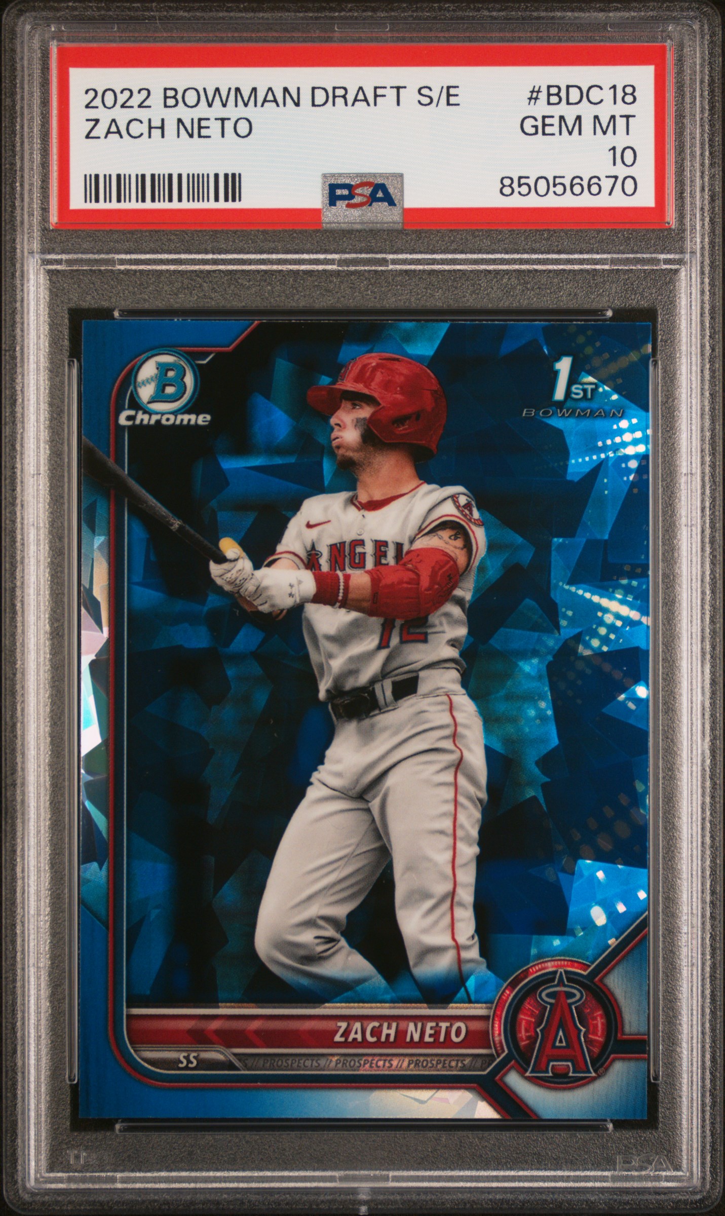 2022 Bowman Draft Chrome Sapphire Edition Zach Neto #Bdc18 Gem Mt 10 front
