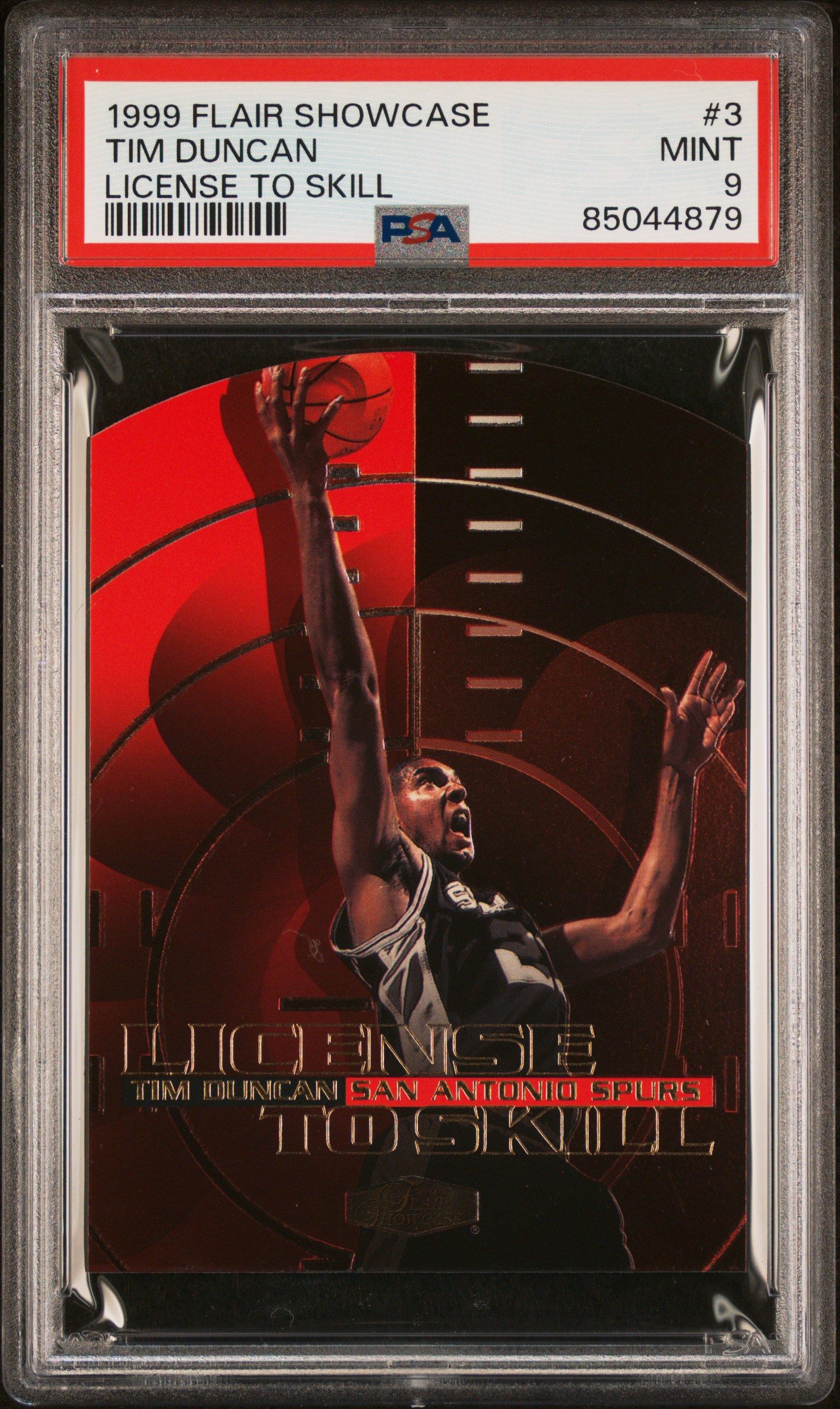 1999 FLAIR SHOWCASE LICENSE 2 SKILL #3 TIM DUNCAN LICENSE TO SKILL