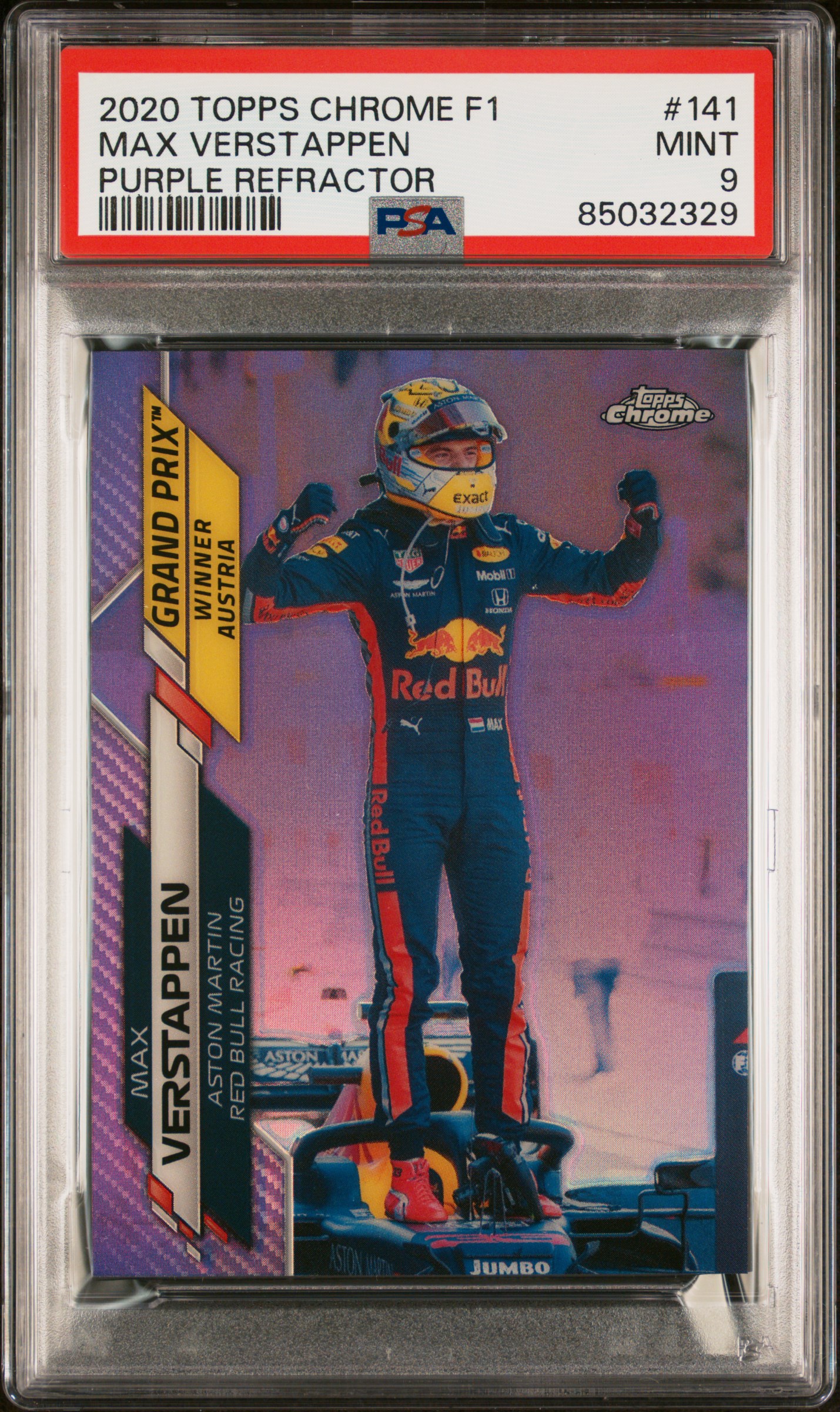 2020 Topps Chrome Formula 1 Purple Refractor #141 Max Verstappen Rookie Card (#238/399) – PSA MINT 9