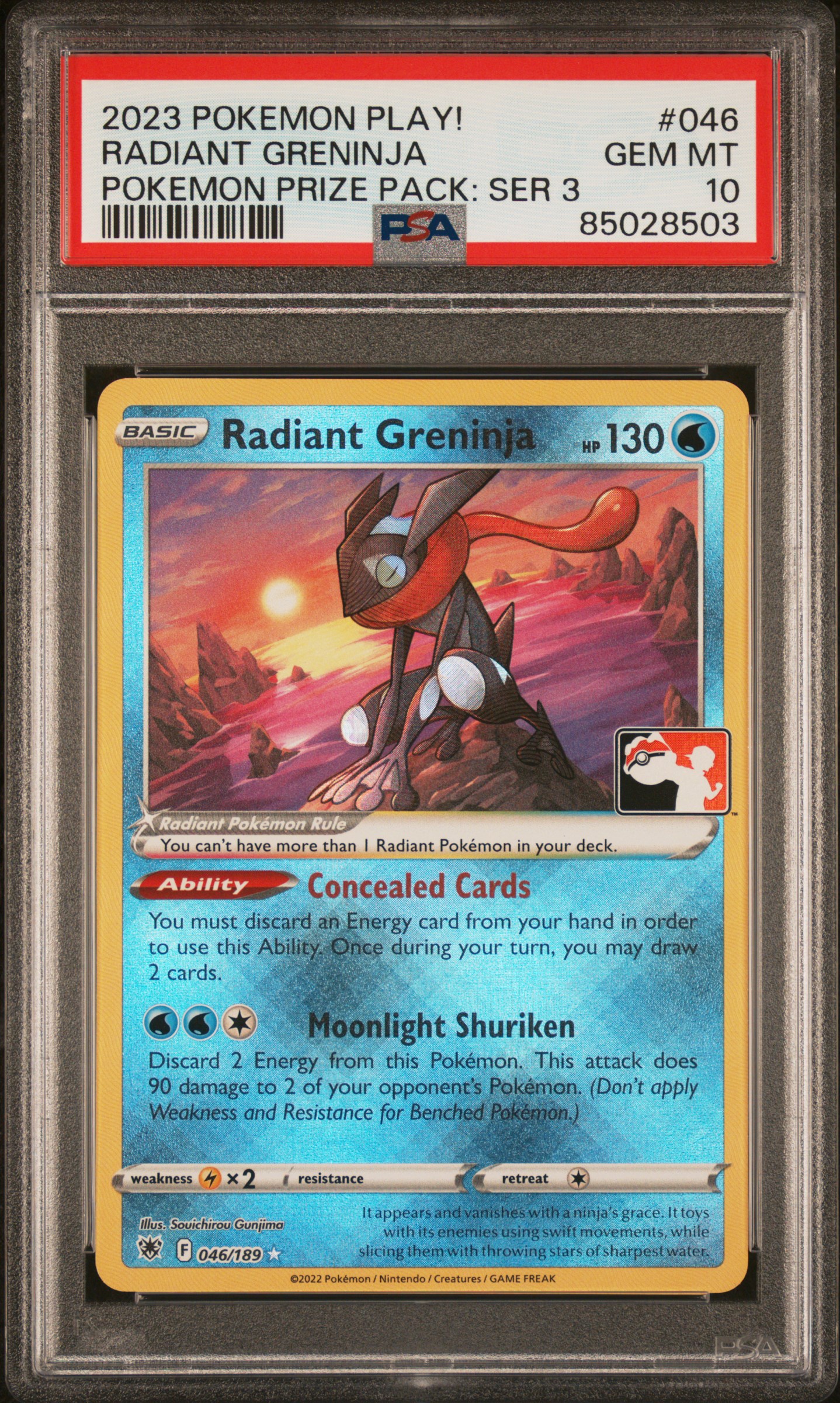 2023 #046 Radiant Greninja PSA 10 Play! Pokemon Prize Pack: Series 3