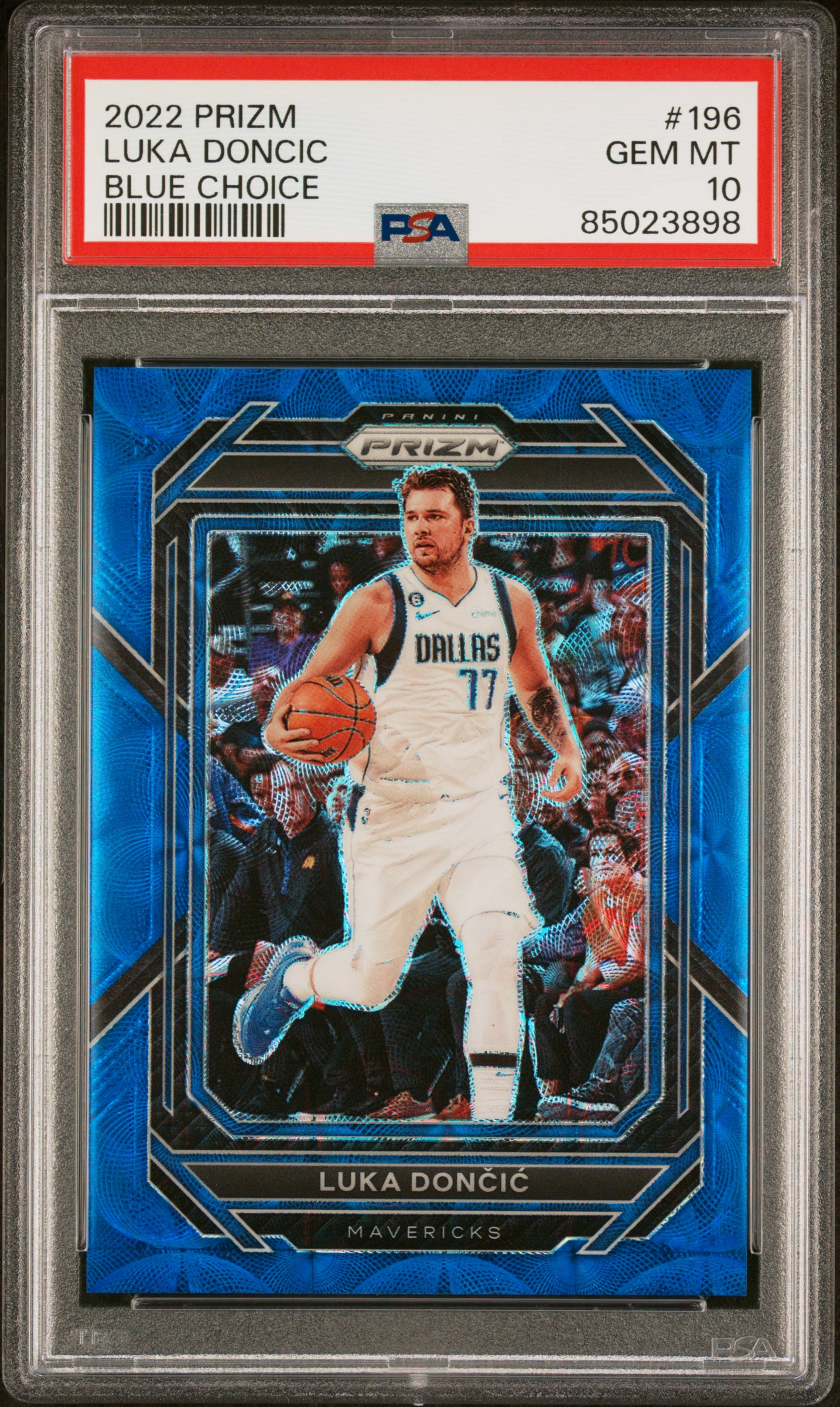 2022-23 Panini Prizm Blue Choice #196 Luka Doncic (#18/49) – PSA GEM MT 10