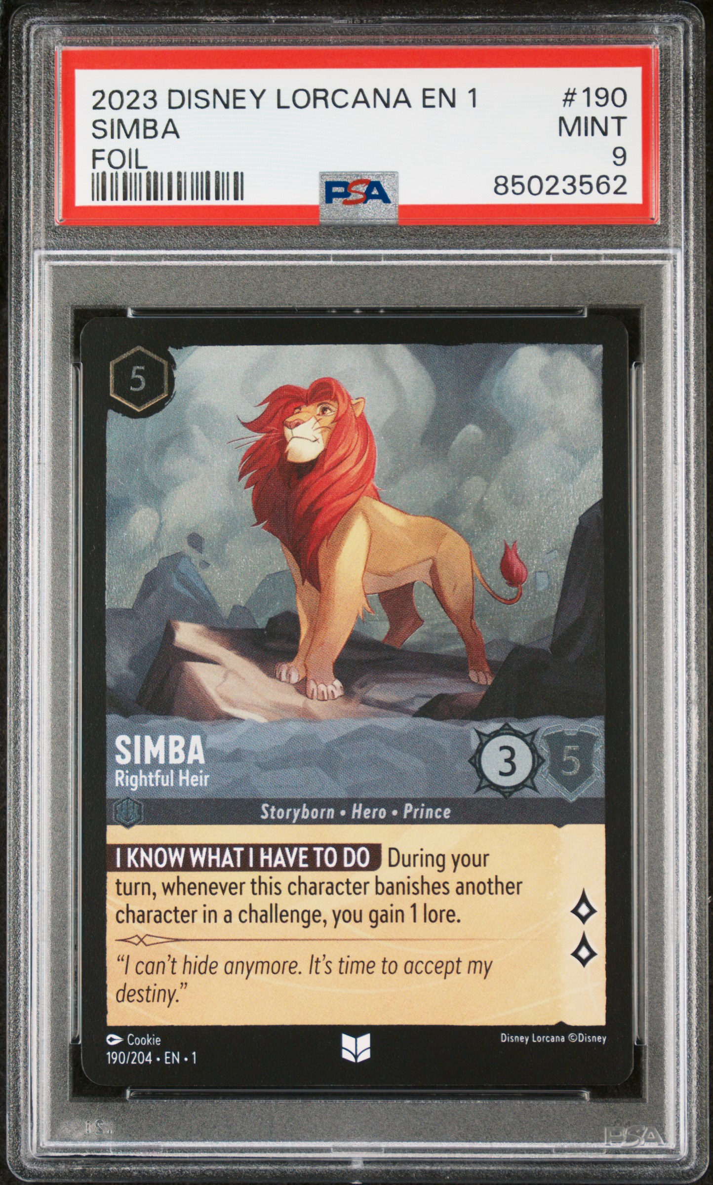 2023 #190 Simba - Rightful Heir PSA 9 Disney Lorcana EN 1-the First Chapter