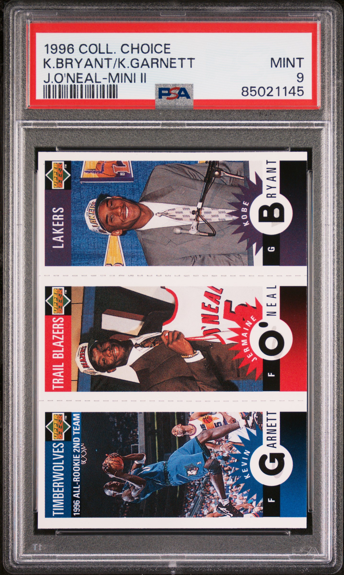 1996-97 Collector's Choice Mini II Jermaine O'Neal/Kevin Garnett/Kobe Bryant Rookie Card – PSA MINT 9