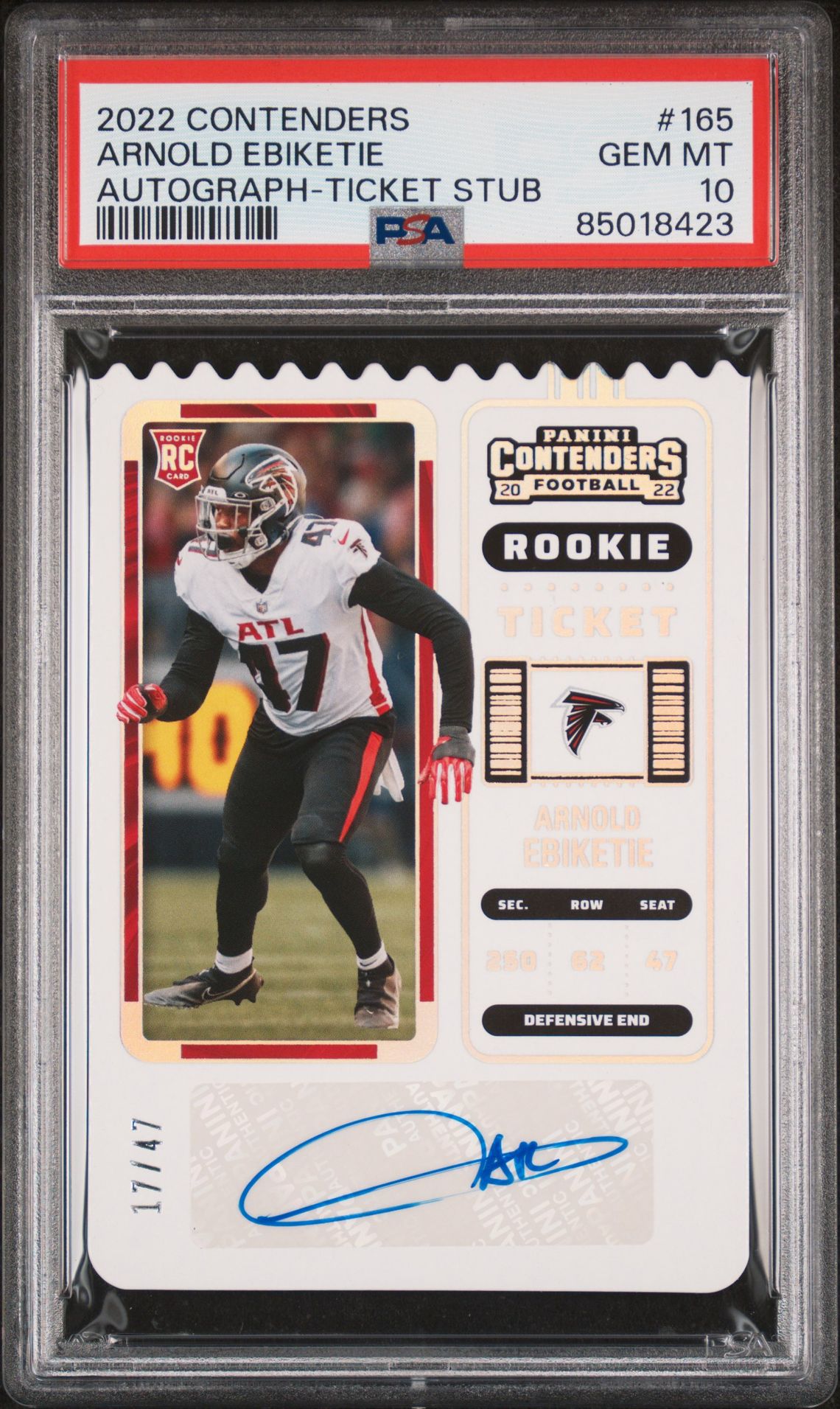2022 Panini PANINI CONTENDERS AUTOGRAPH-TICKET STUB #165 Arnold Ebiketie front
