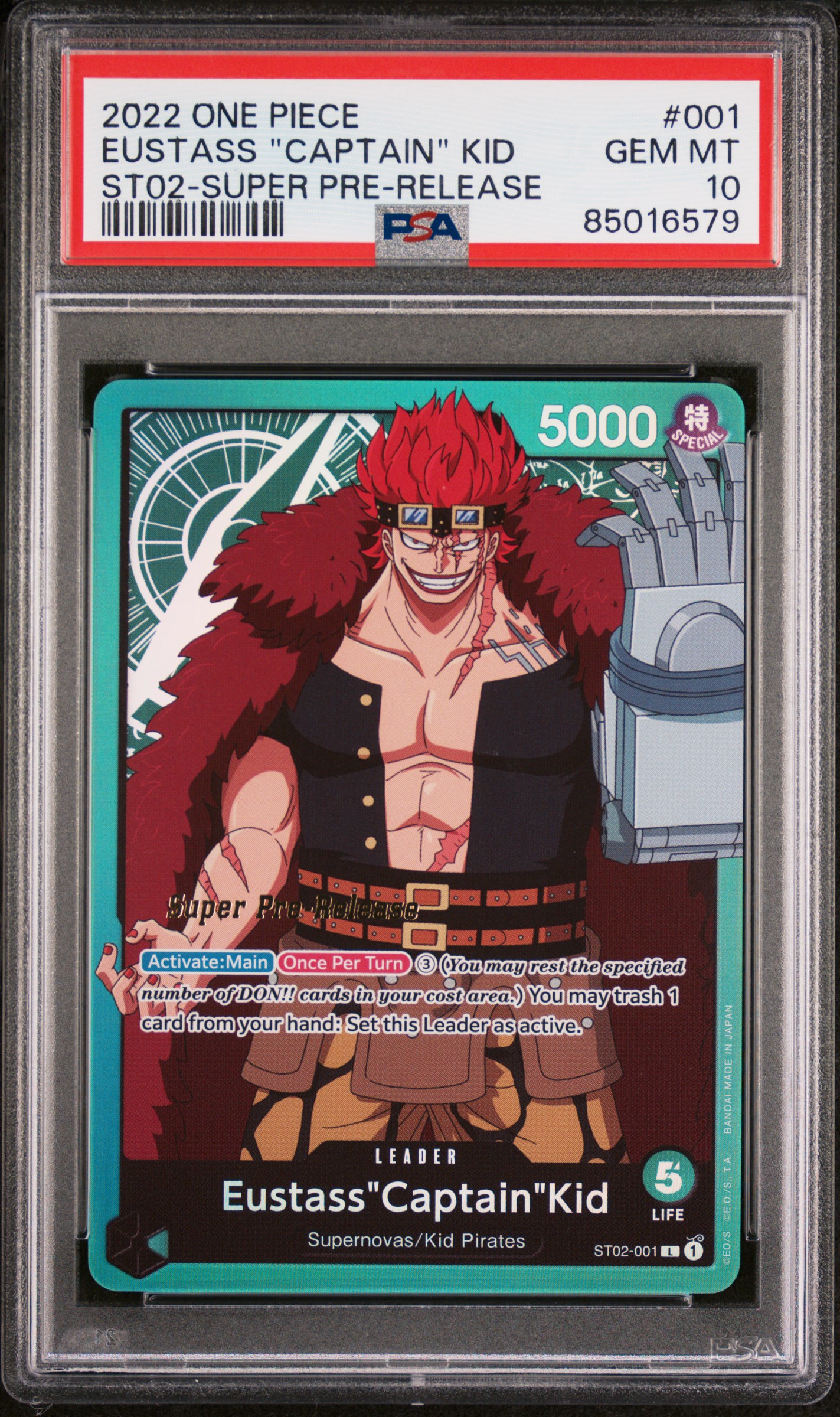 2022 ONE PIECE STARTER DECK ST02-WORST GENERATION #001 EUSTASS "CAPTAIN" KID SUPER PRE-RELEASE