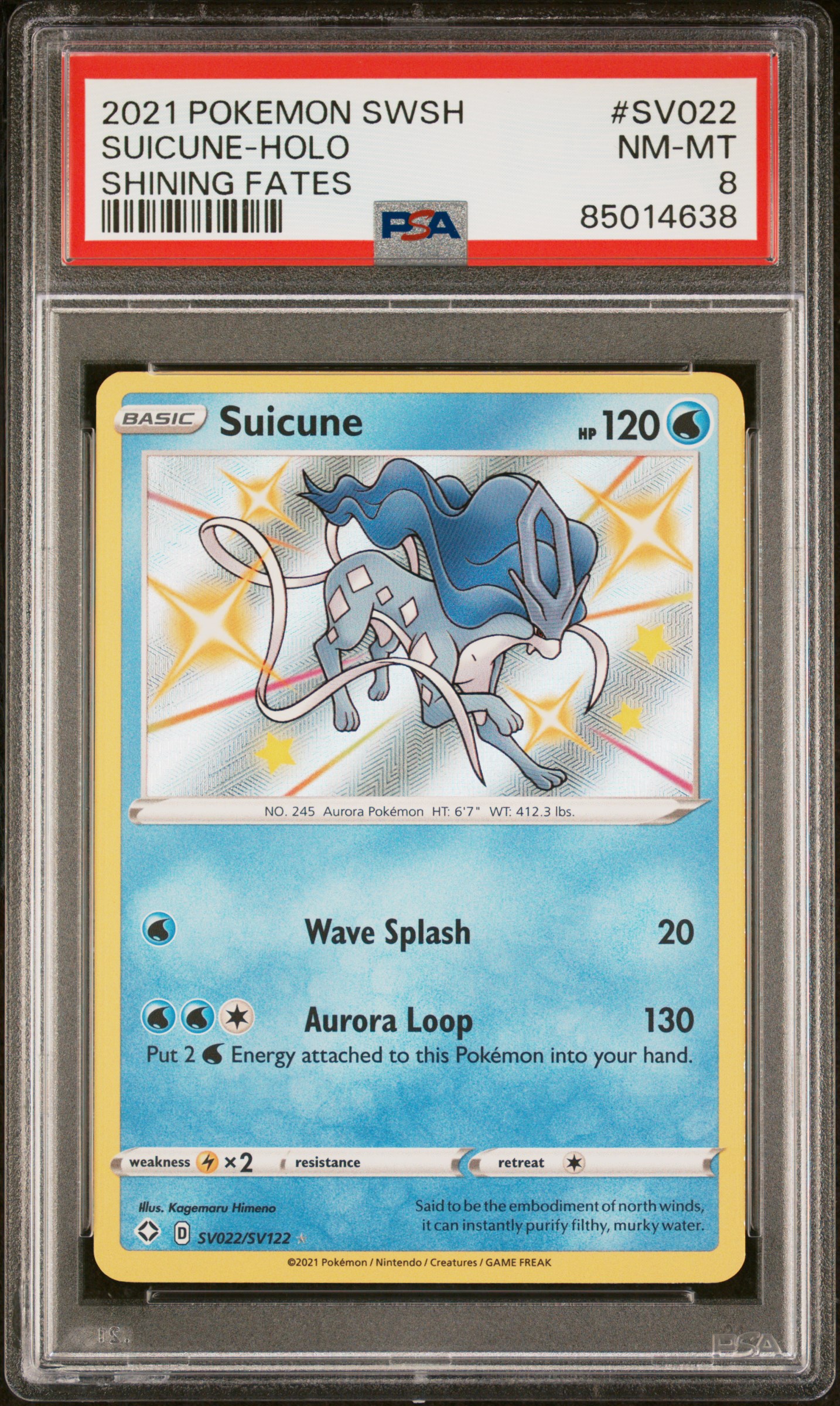 2021 Pokemon Sword & Shield Shining Fates #SV022 Suicune-Holo PSA 8