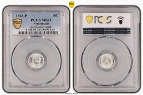 1943-P 10C Acorn privy mark KM-163  Ag MS63