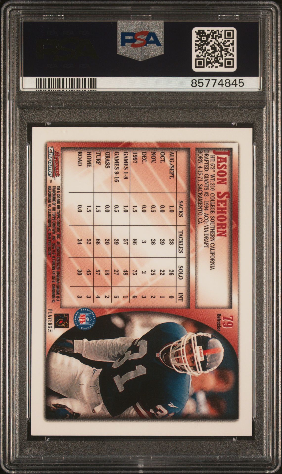 1998 Bowman Chrome Jason Sehorn #79 (Refractor) Nm 7 back