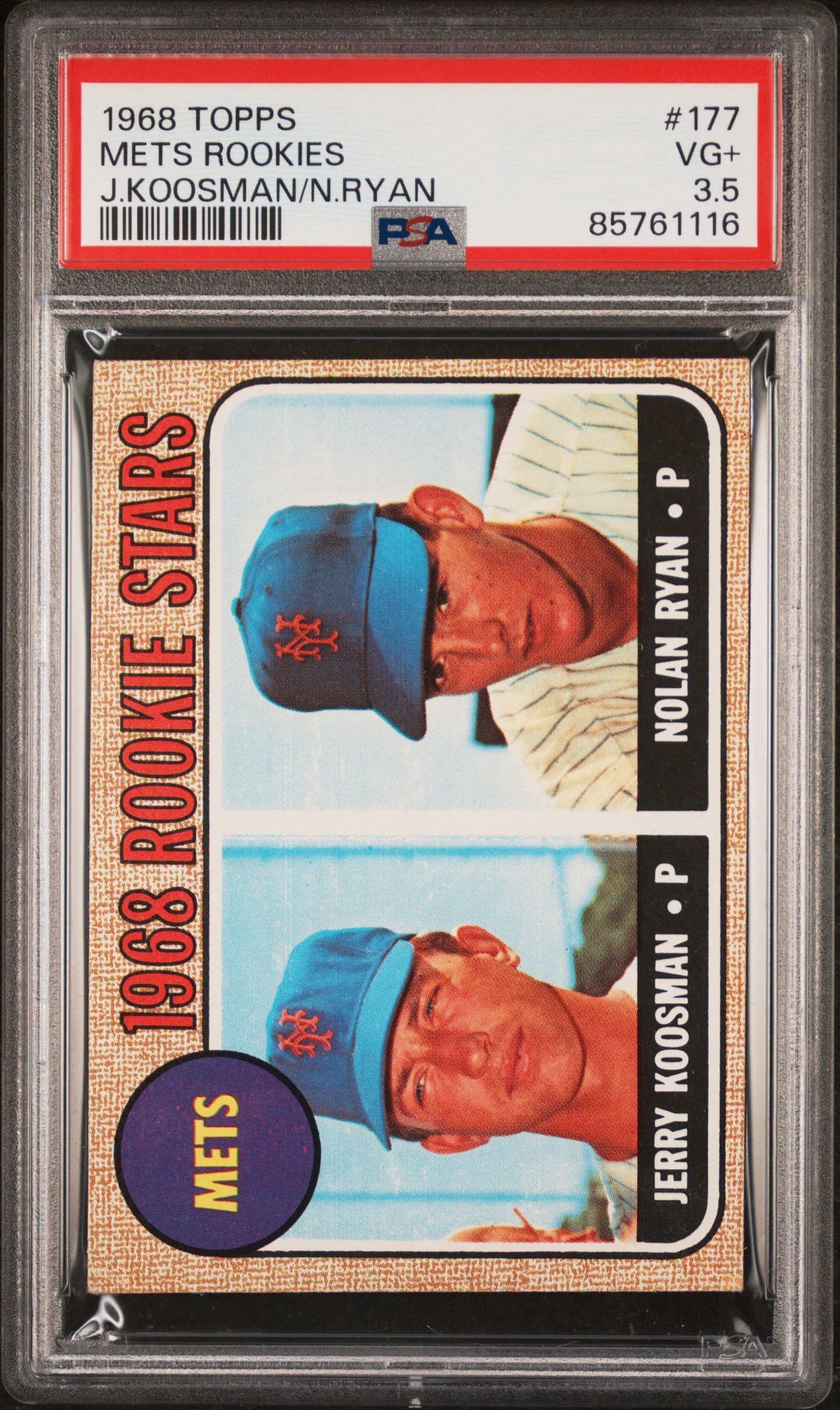 1968 Topps Mets Rookies #177 Nolan Ryan Rookie Card – PSA VG+ 3.5