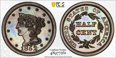 1852 1/2C Restrike, Rev. of 1856 PR65BN