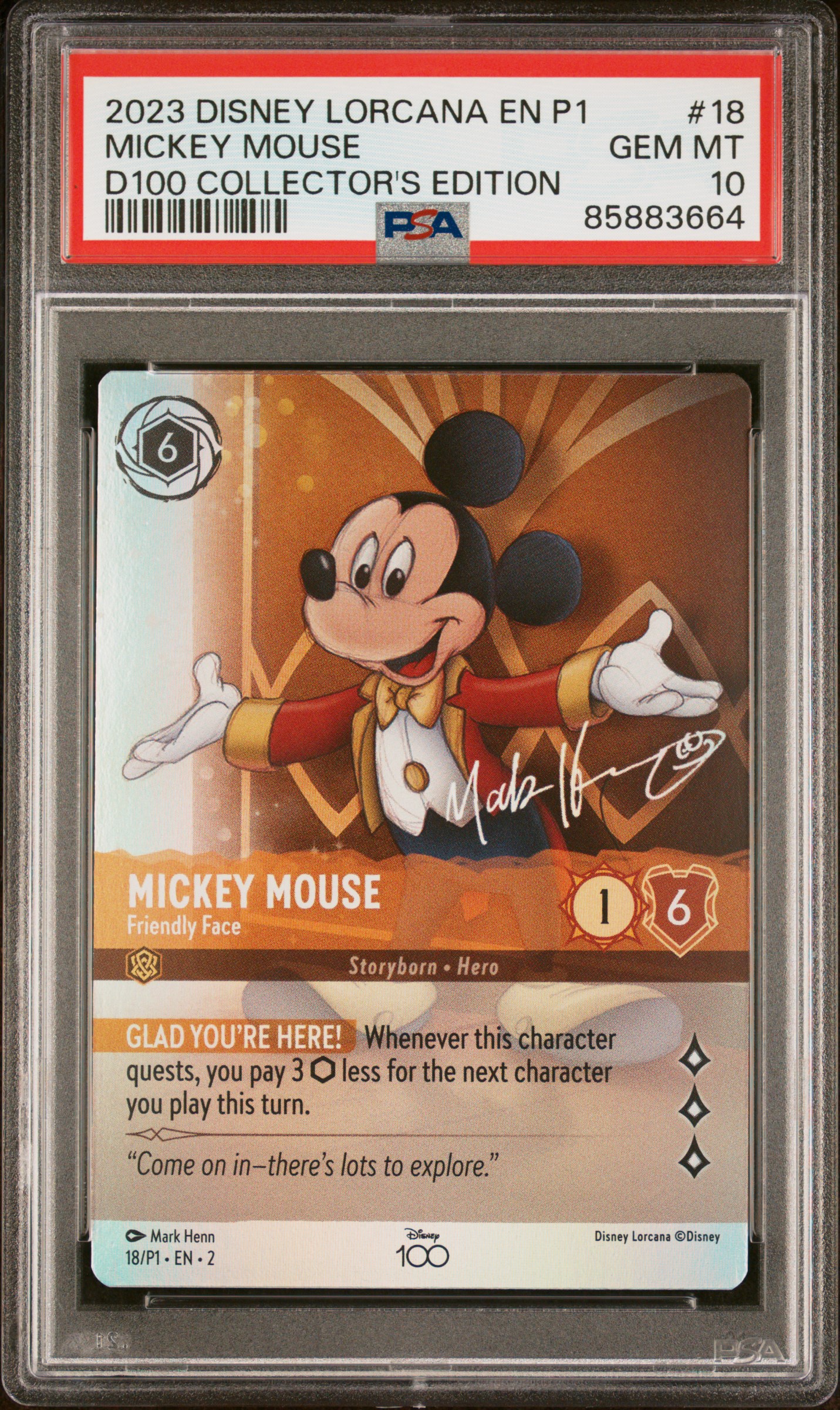 kg.collectibles's 2023 Disney Lorcana En P1-Promo Mickey Mouse D100  Collector's Edition #18 PSA 10 | Card Ladder