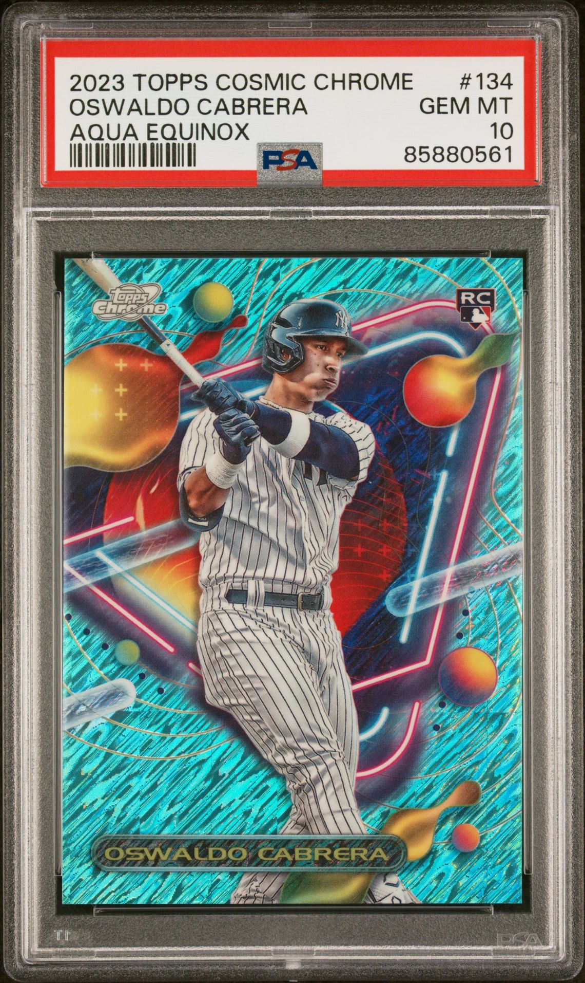 2023 Topps Cosmic Chrome Oswaldo Cabrera #134 (Aqua Equinox Refractor) Gem Mt 10 front