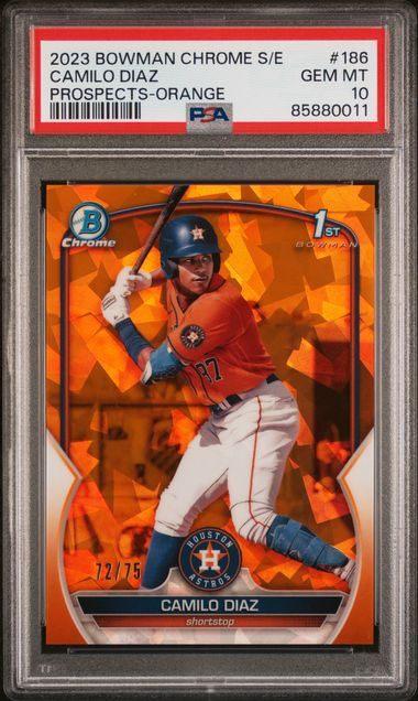 2023 Bowman Bowman Sapphire Orange #186 Camilo Diaz front