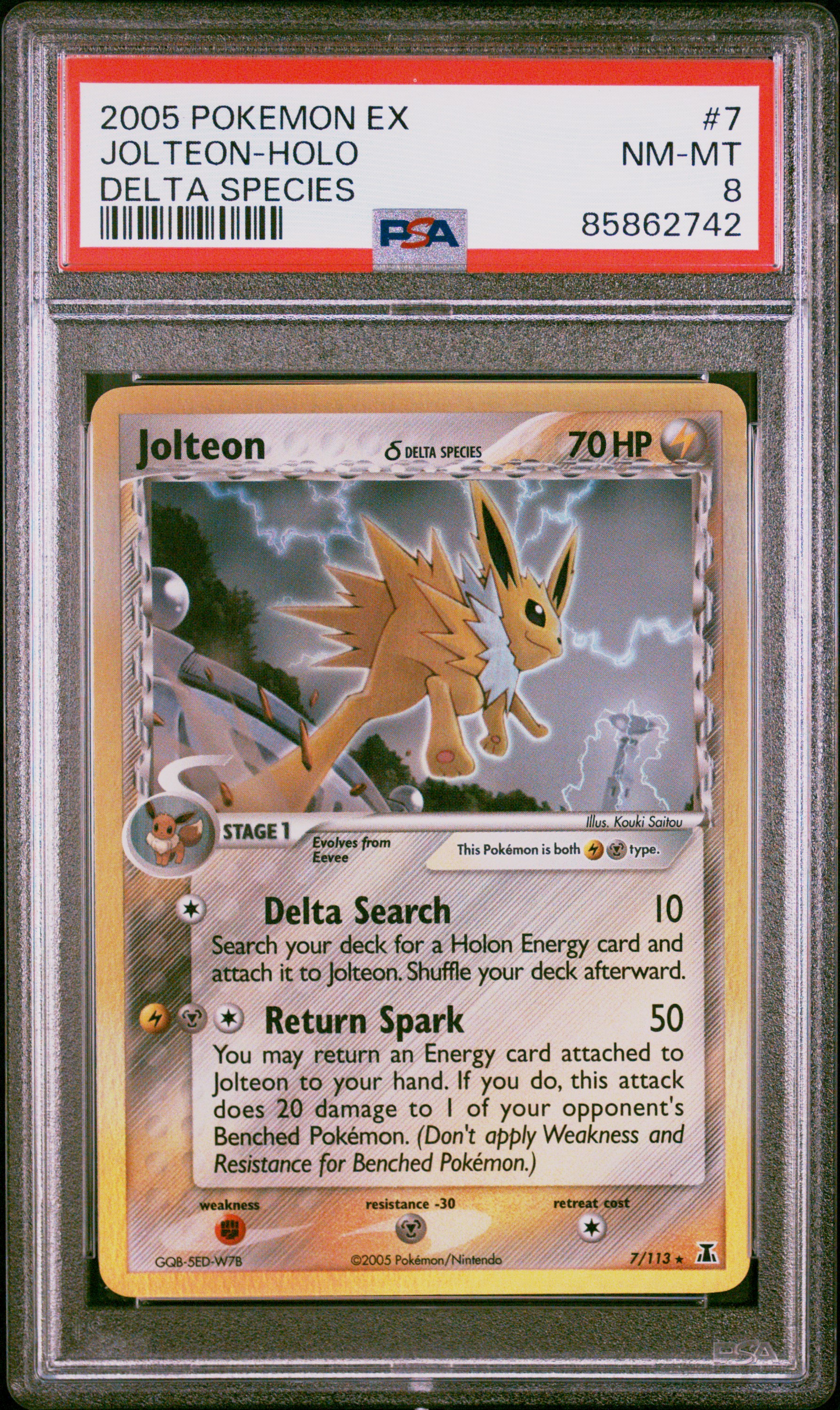 2005 Pokemon Ex Delta Species Holofoil #7 Jolteon – PSA NM-MT 8