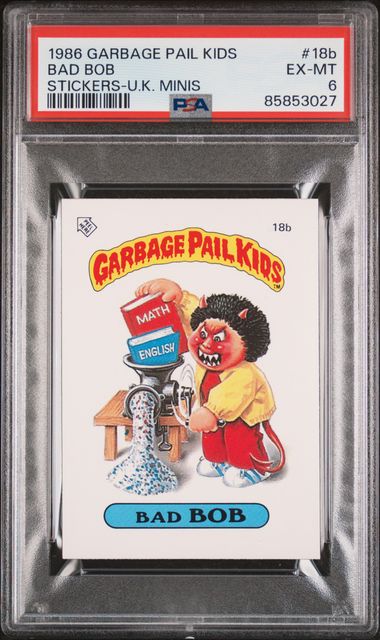 1986 Topps GARBAGE PAIL KIDS STICKERS-U.K. MINIS #18B Bad Bob front