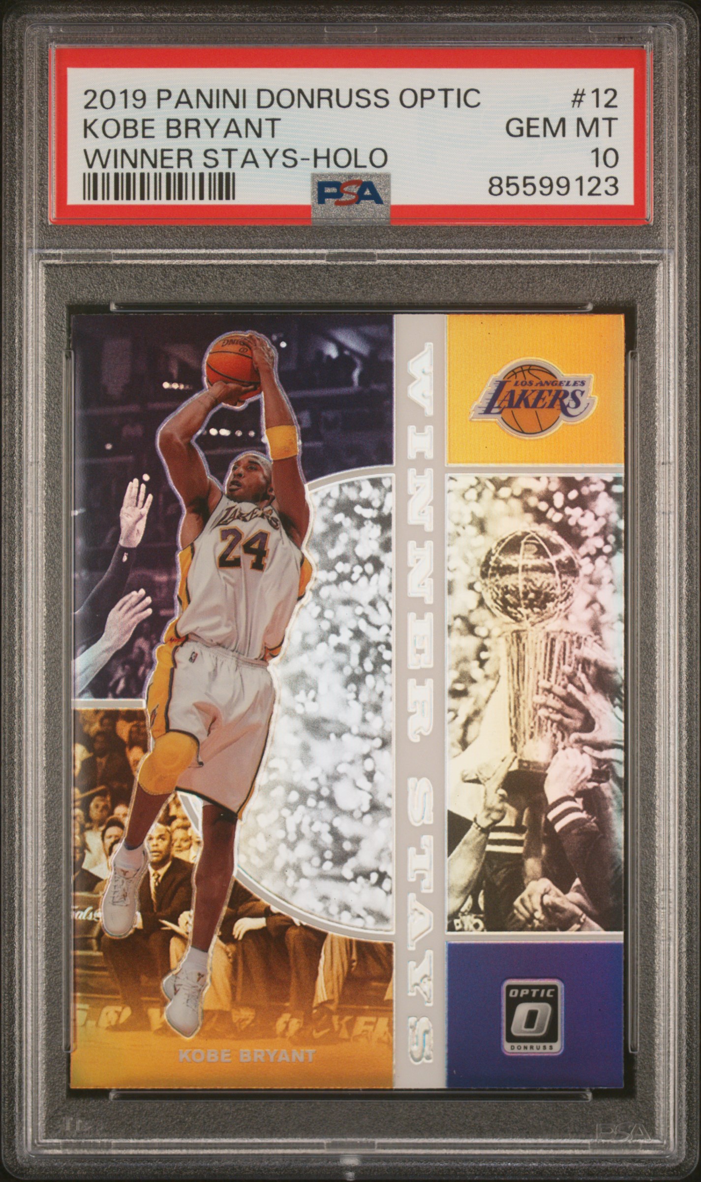 2019 PANINI DONRUSS OPTIC WINNER STAYS #12 KOBE BRYANT WINNER STAYS-HOLO