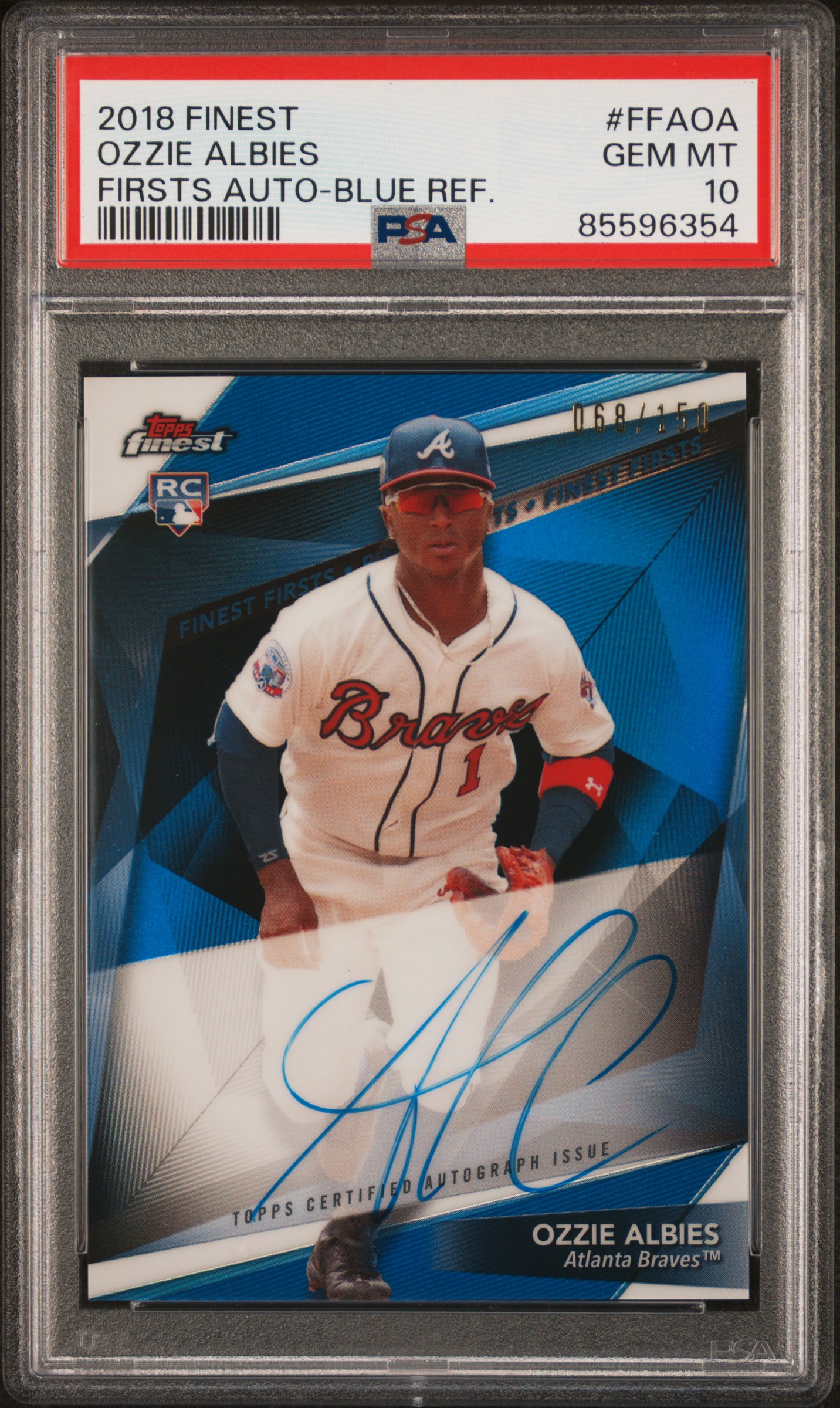 2018 Finest Firsts Autographs Ozzie Albies Blue Refractor #FFAOA PSA 10