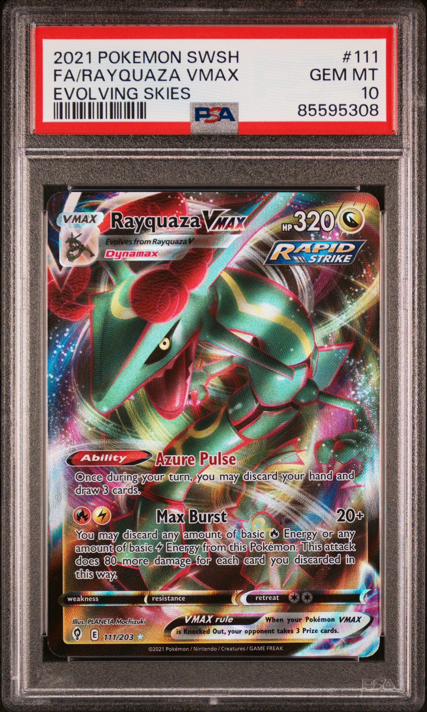 2021 POKEMON SWORD & SHIELD EVOLVING SKIES #111 FA/RAYQUAZA VMAX EVOLVING SKIES