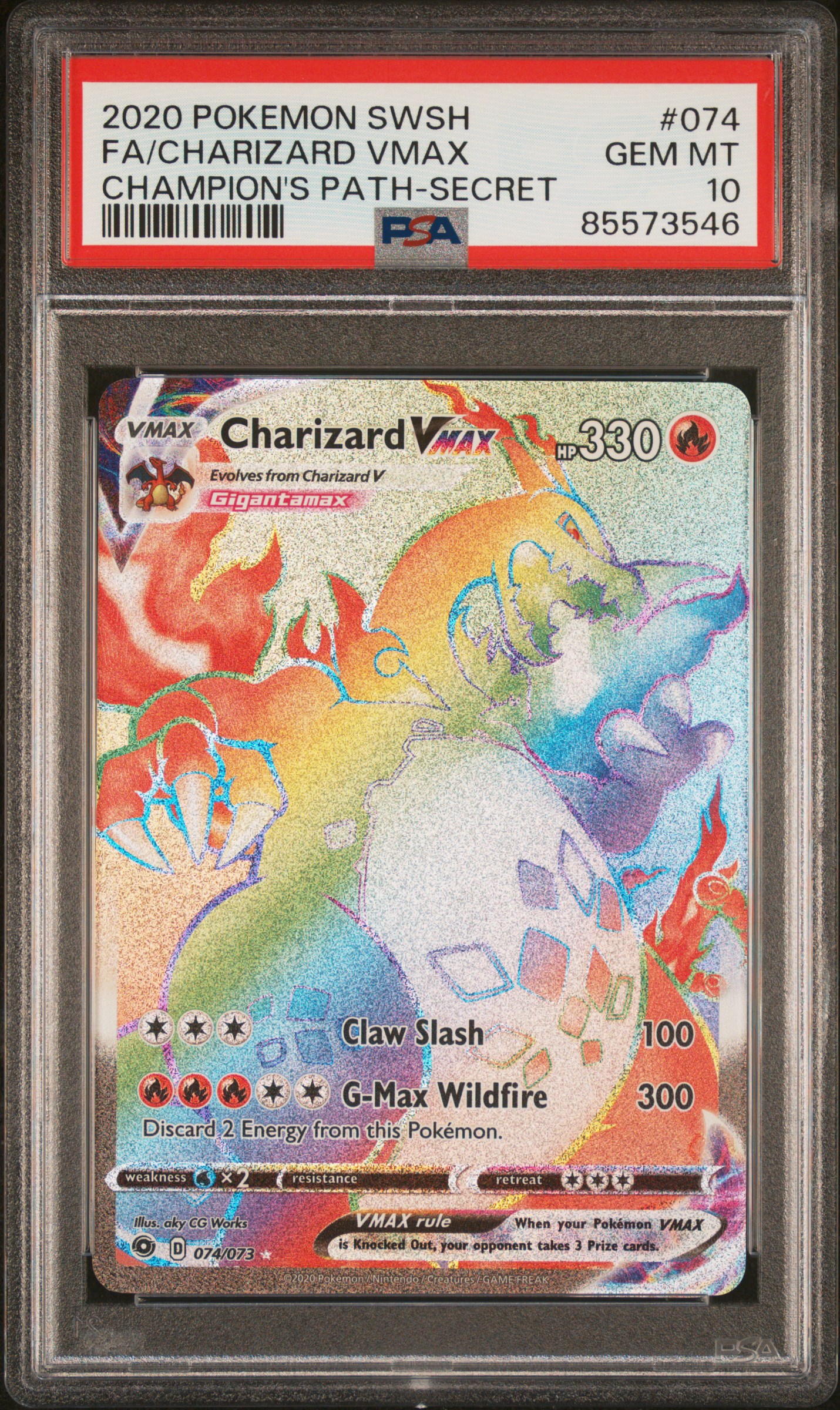 2020 Pokemon Sword & Shield Champion's Path Fa/Charizard Vmax #074 (Champion's Path-Secret) Gem Mt 10 front