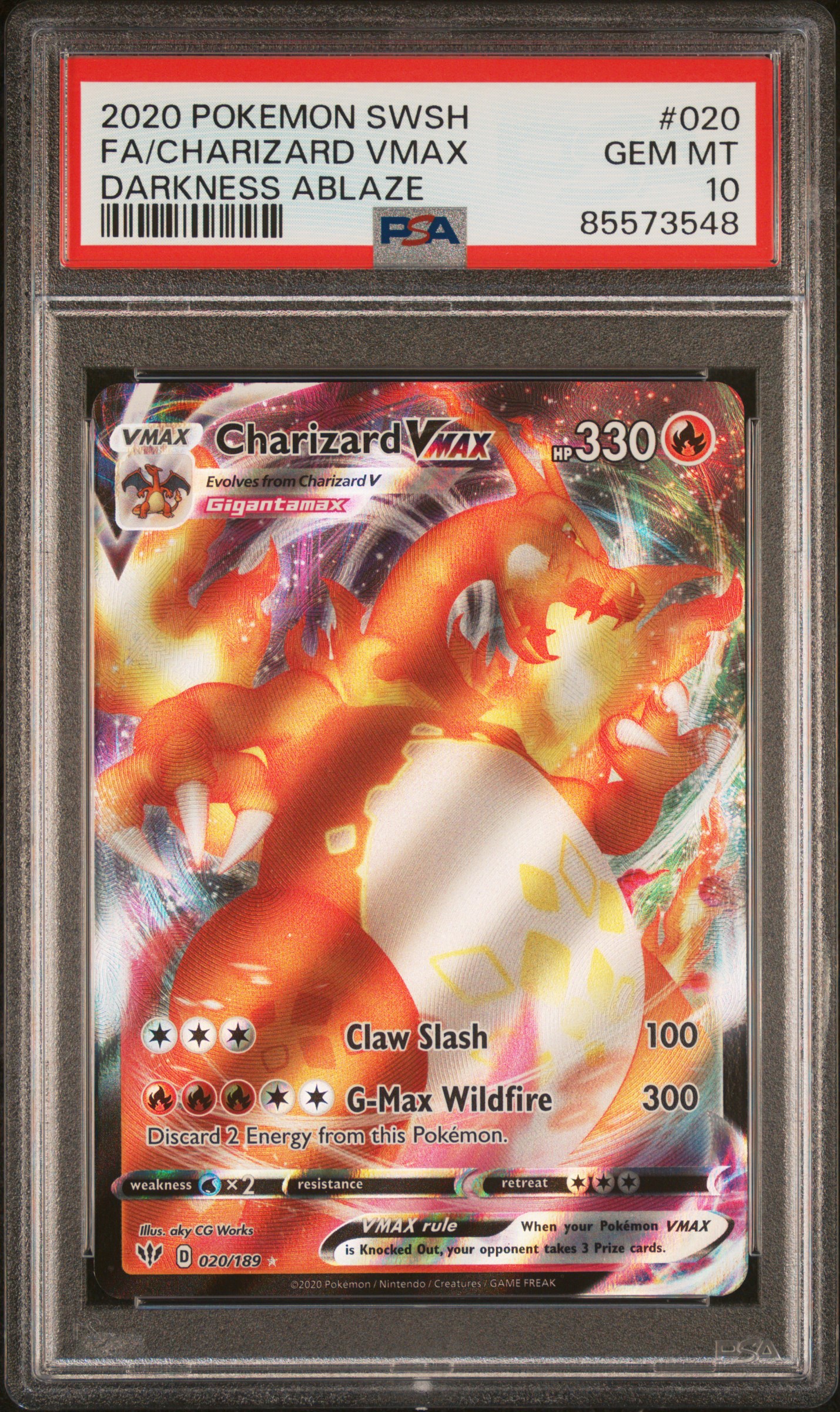 2020 Pokemon Sword & Shield Darkness Ablaze Fa/Charizard Vmax #020 (Darkness Ablaze) Gem Mt 10 front