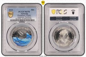 2023 50C Humpback Whale Colorized Antarctic Territory MS70