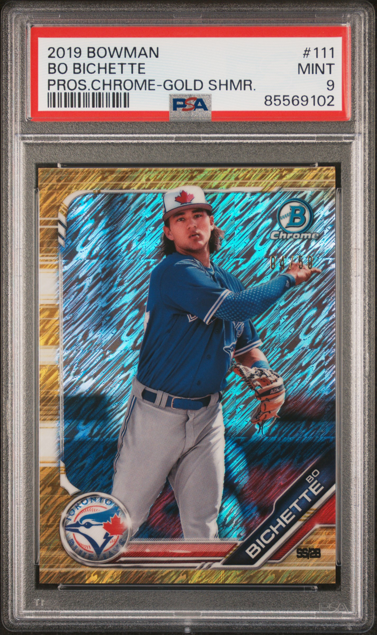 2019 Bowman Prospects Chrome Bo Bichette #111 (Pros.chrome-Gold Shmr.) Mint 9 front
