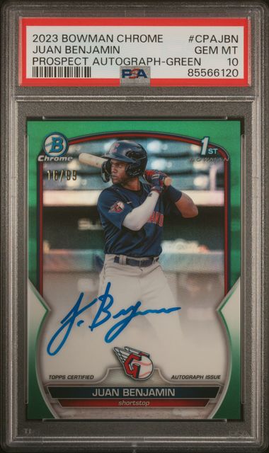 2023 Bowman Chrome Prospect Autographs Juan Benjamin #Cpajbn (Prospect Auto-Green Ref) Gem Mt 10 front