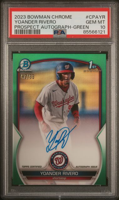 2023 Bowman Chrome Prospect Autographs Yoander Rivero #Cpayr (Prospect Auto-Green Ref) Gem Mt 10 front
