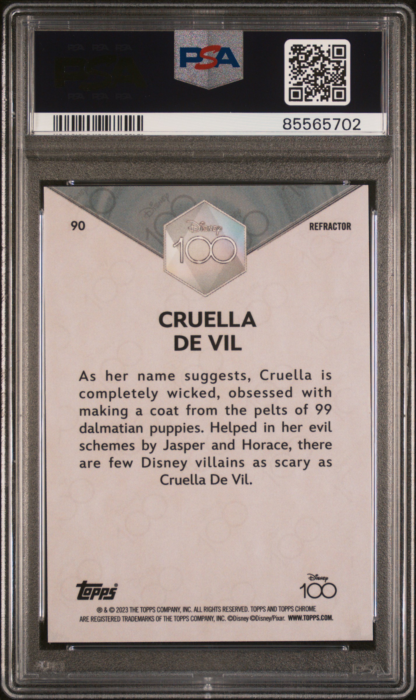 2023 Topps Chrome Disney100 Cruella De Vil #90 (Refractor) Gem Mt 10 back