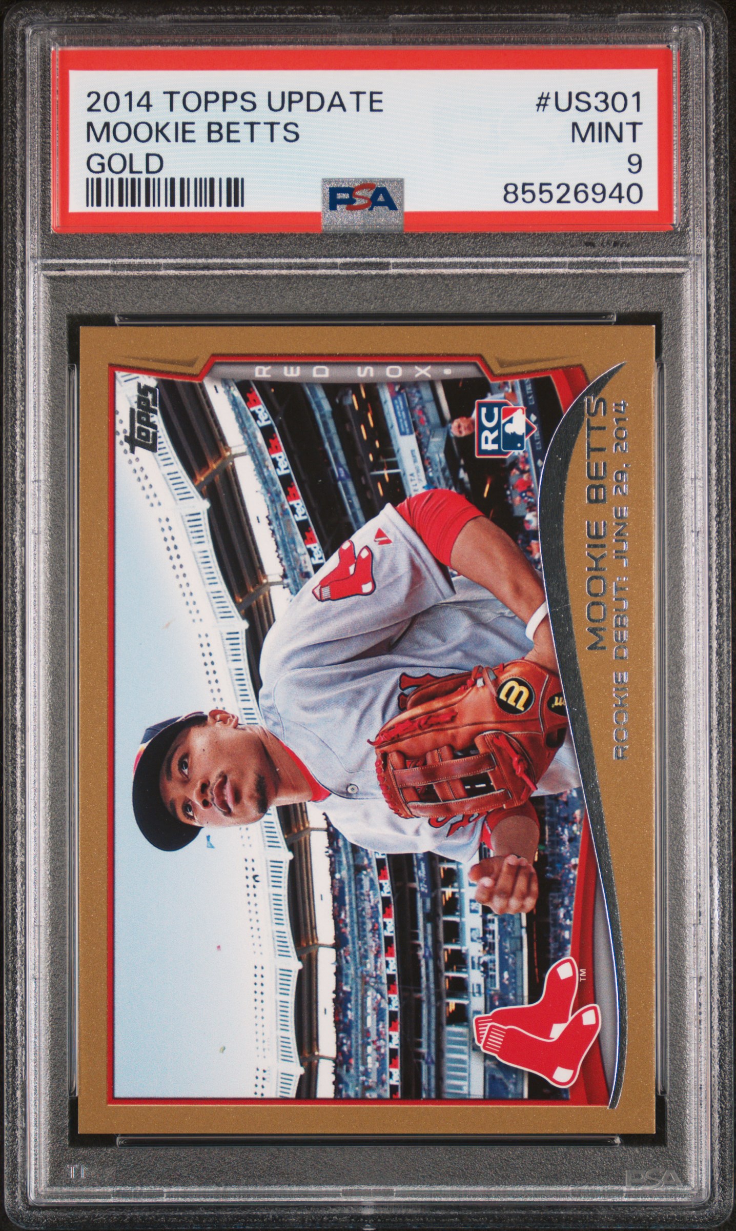 2014 Topps Update Gold #US301 Mookie Betts Rookie Card (#2000/2014) – PSA MINT 9