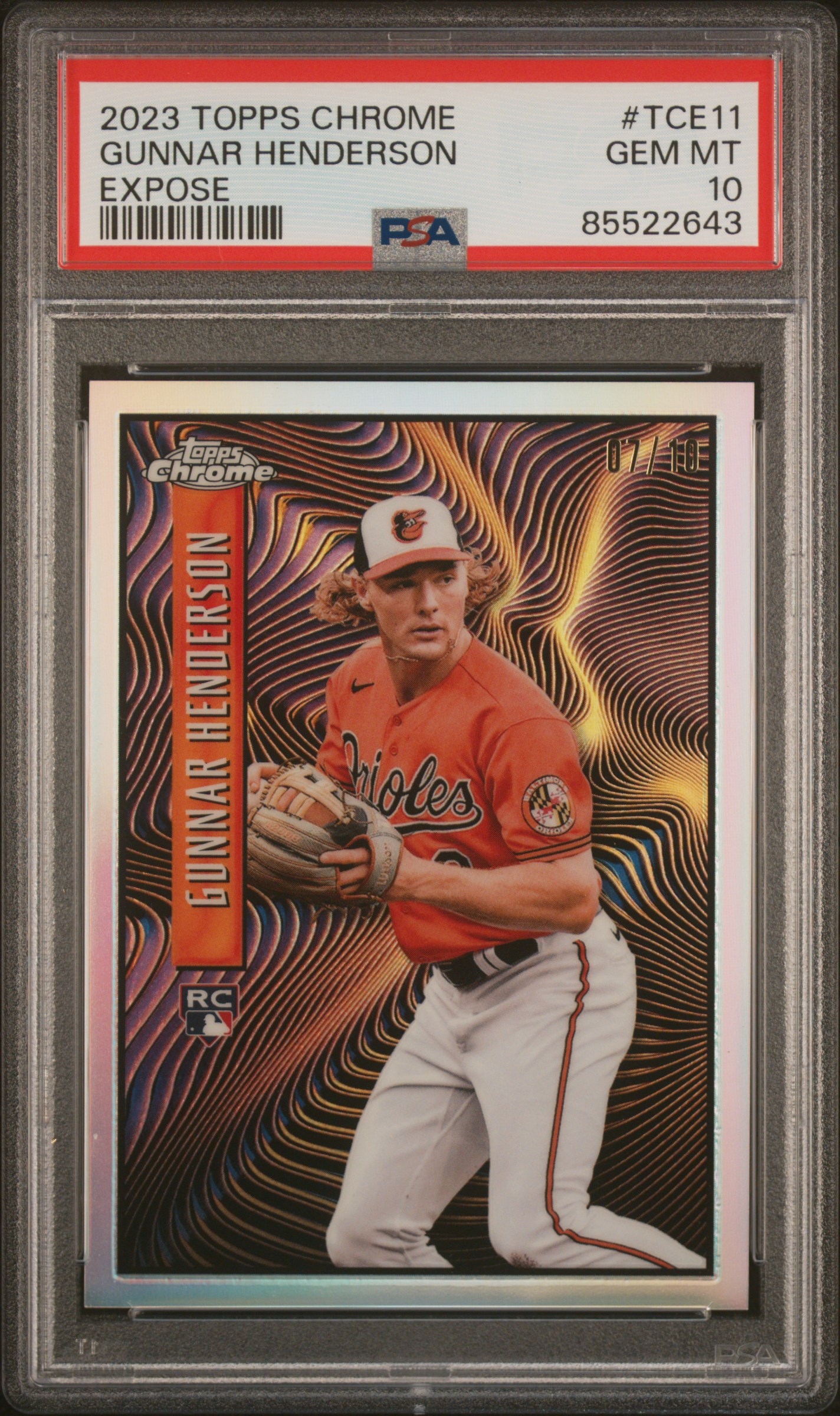 2023 Topps Chrome Topps Chrome Expose #TCE11 Gunnar Henderson Rookie Card (#07/10) – PSA GEM MT 10