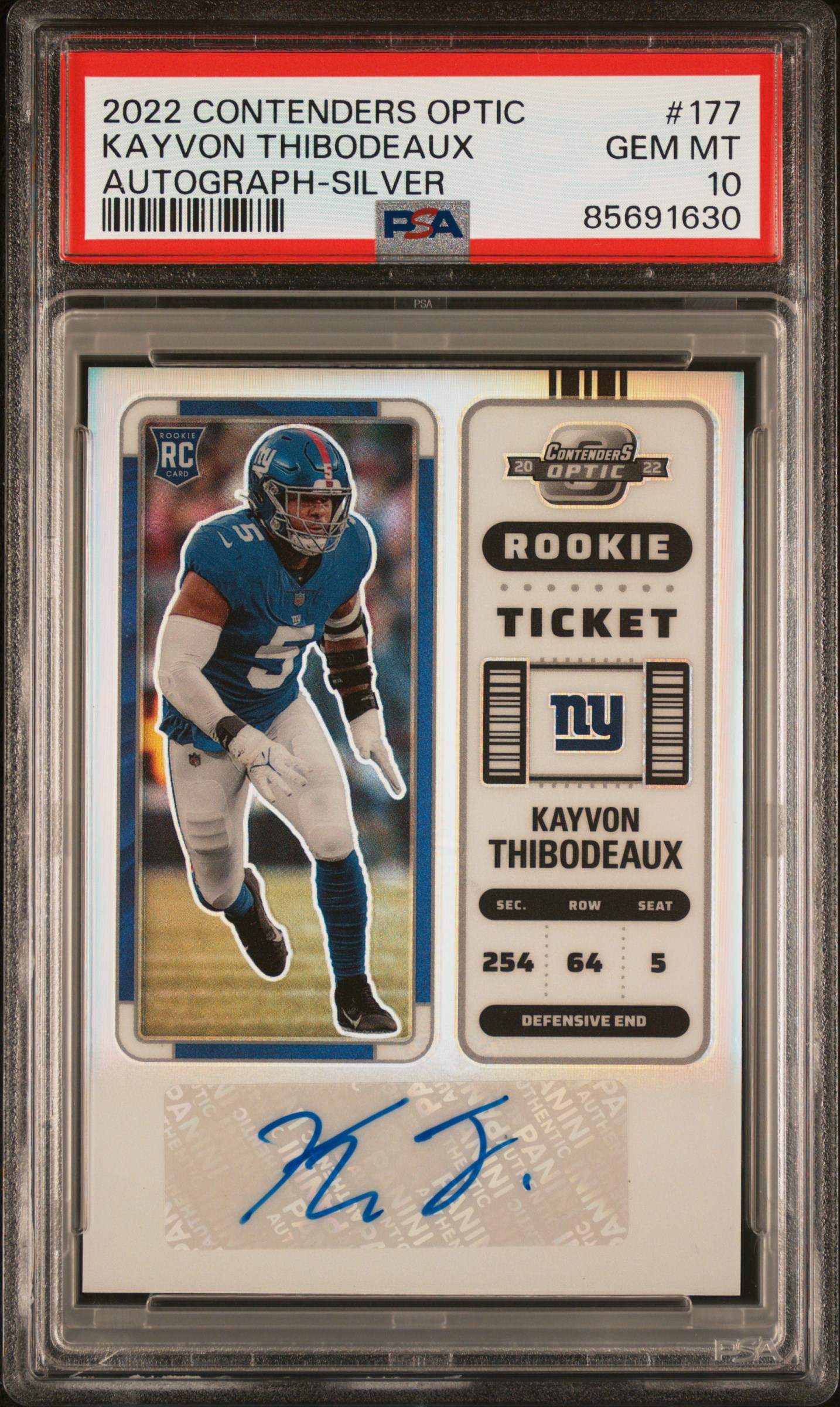 2022 Panini Contenders Optic Autograph-Silver Rookie Ticket #177 Kayvon Thibodeaux Rookie Card – PSA GEM MT 10