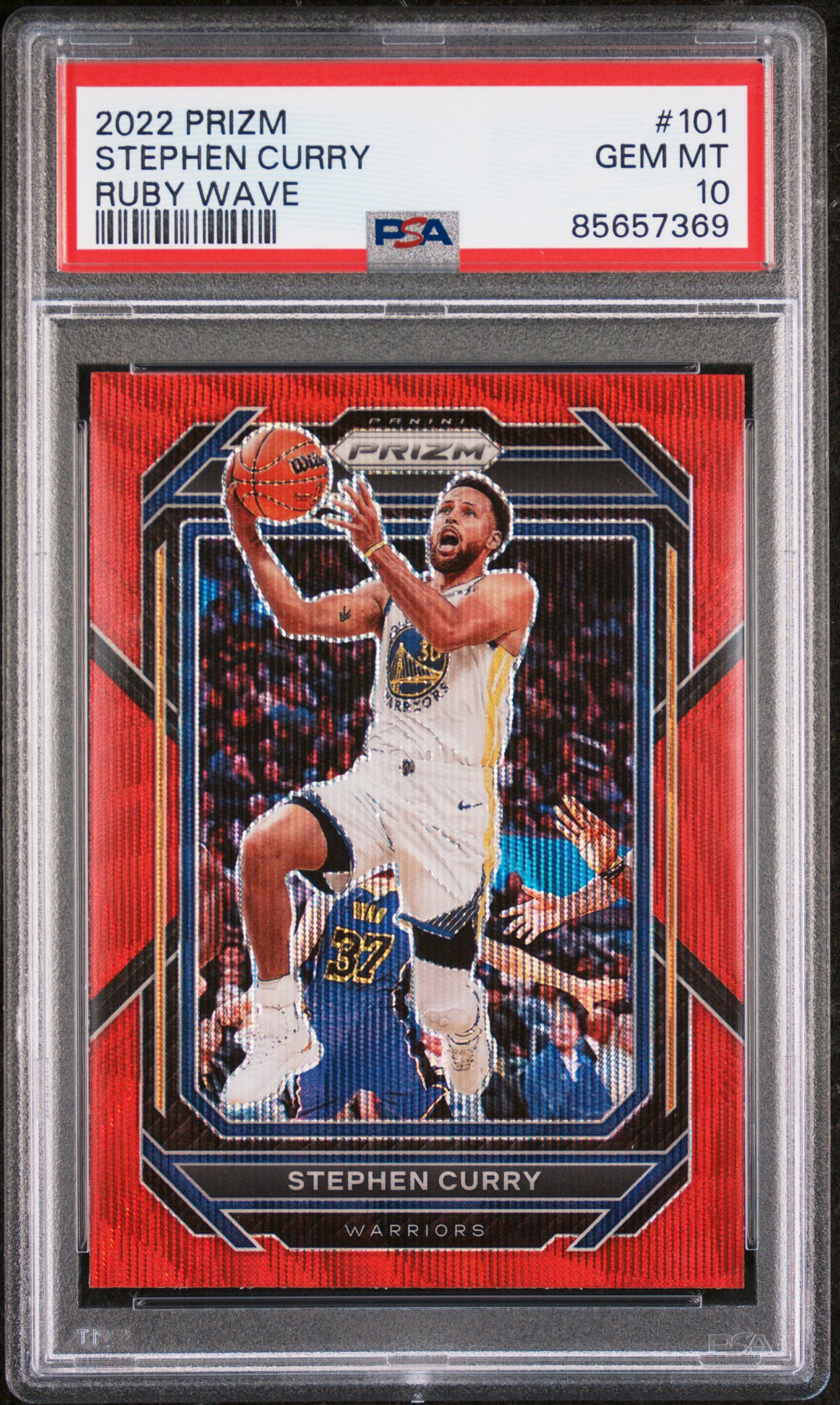 2022-22 Panini Prizm Ruby Wave #101 Stephen Curry – PSA GEM MT 10