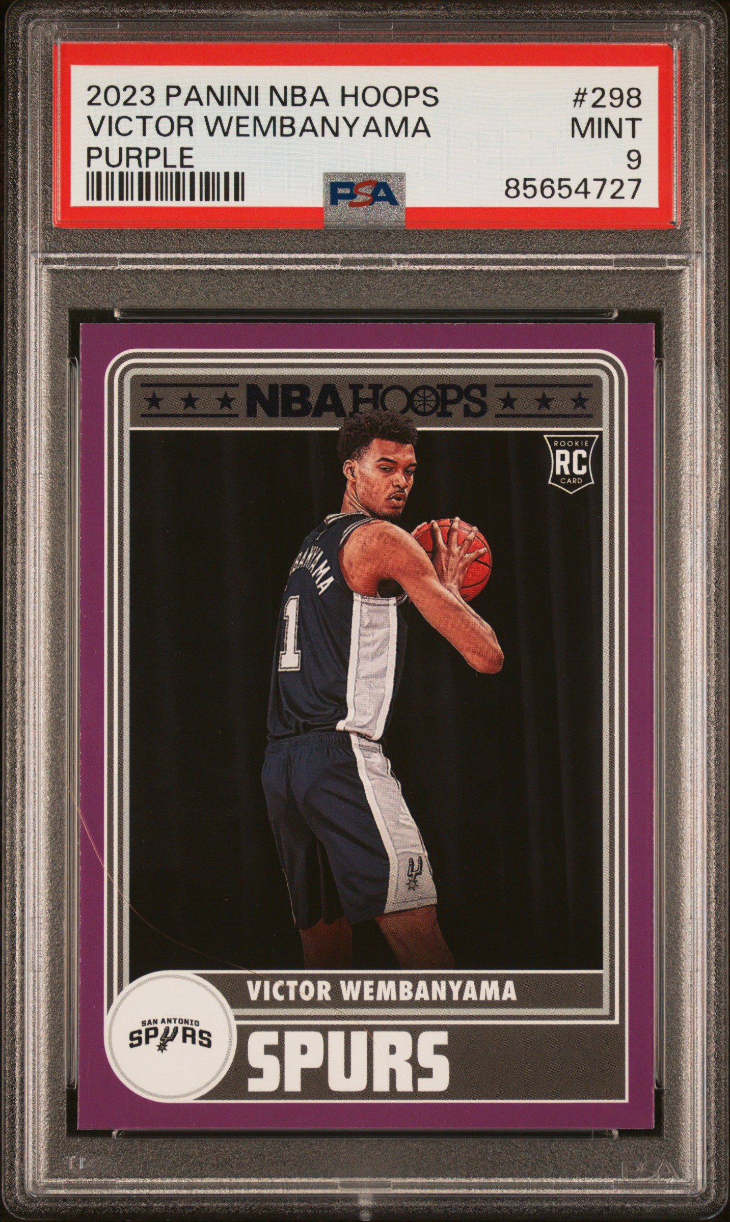 Victor Wembanyama 2023 Hoops #298 Tribute - Purple PSA 9 Price