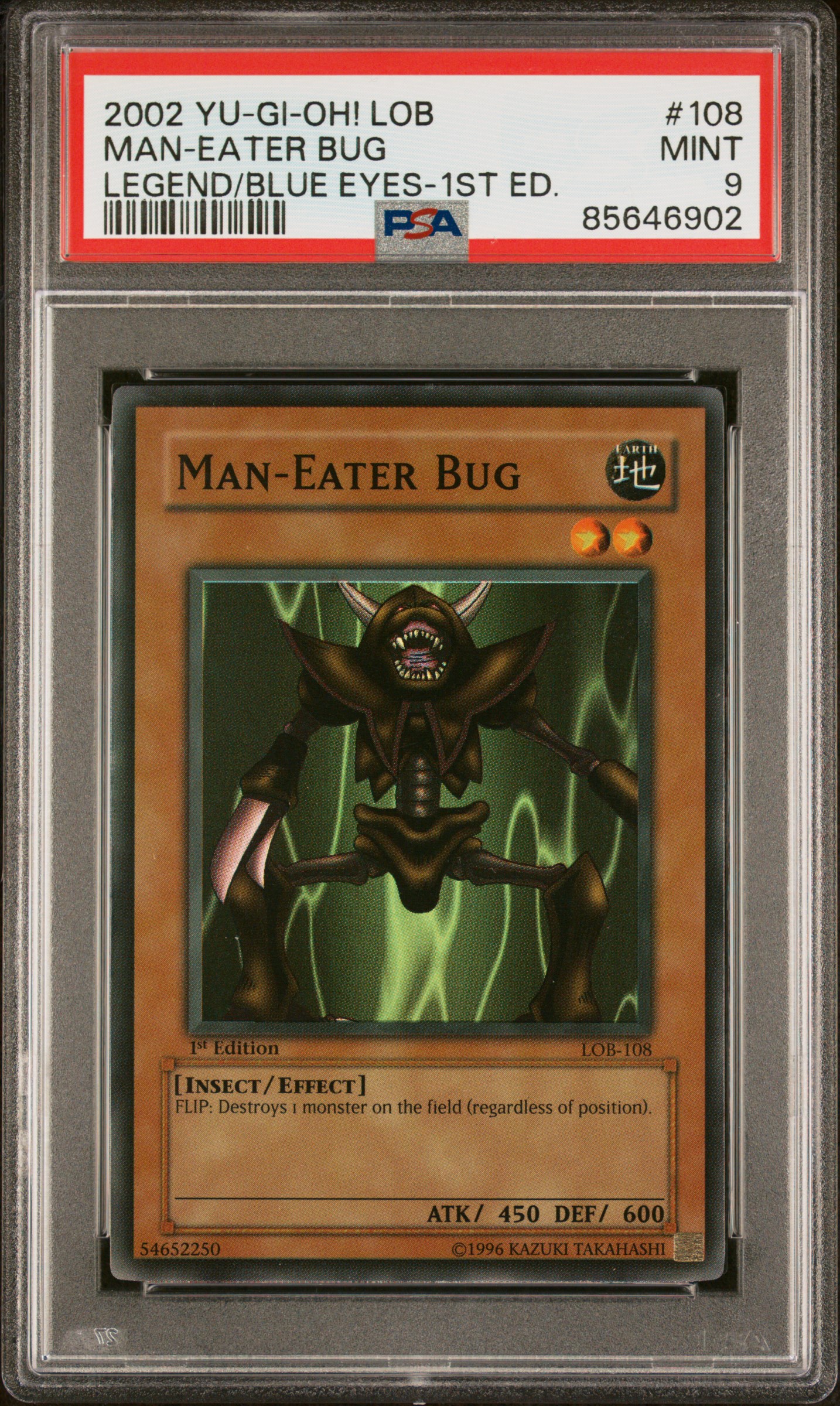 2002 YU-GI-OH! LOB-LEGEND OF BLUE EYES WHITE DRAGON #108 MAN-EATER BUG LEGEND/BLUE EYES-1ST ED.