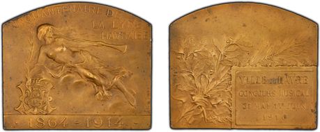 1914 Medal 50th Ann. Havraise Lyre Ae SP63