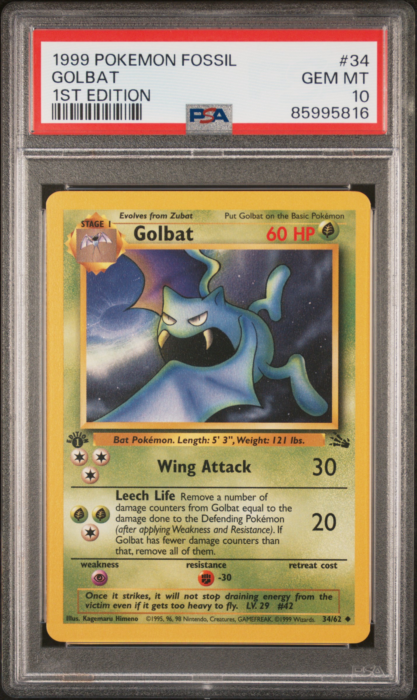 1999 Pokemon Fossil 1st Edition 34 Golbat – PSA GEM MT 10