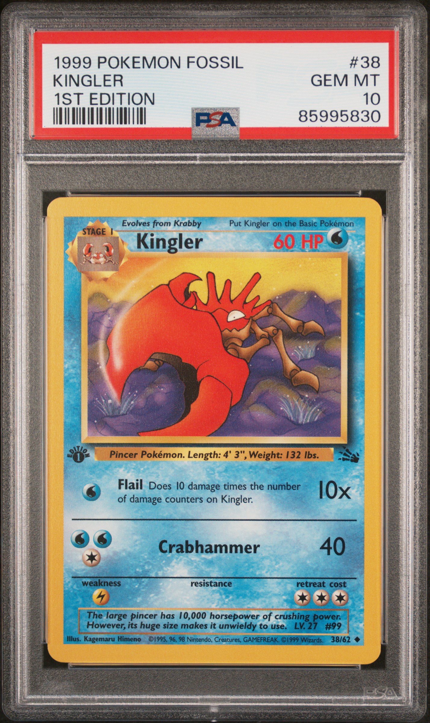 1999 Pokemon Fossil 1st Edition #38 Kingler – PSA GEM MT 10