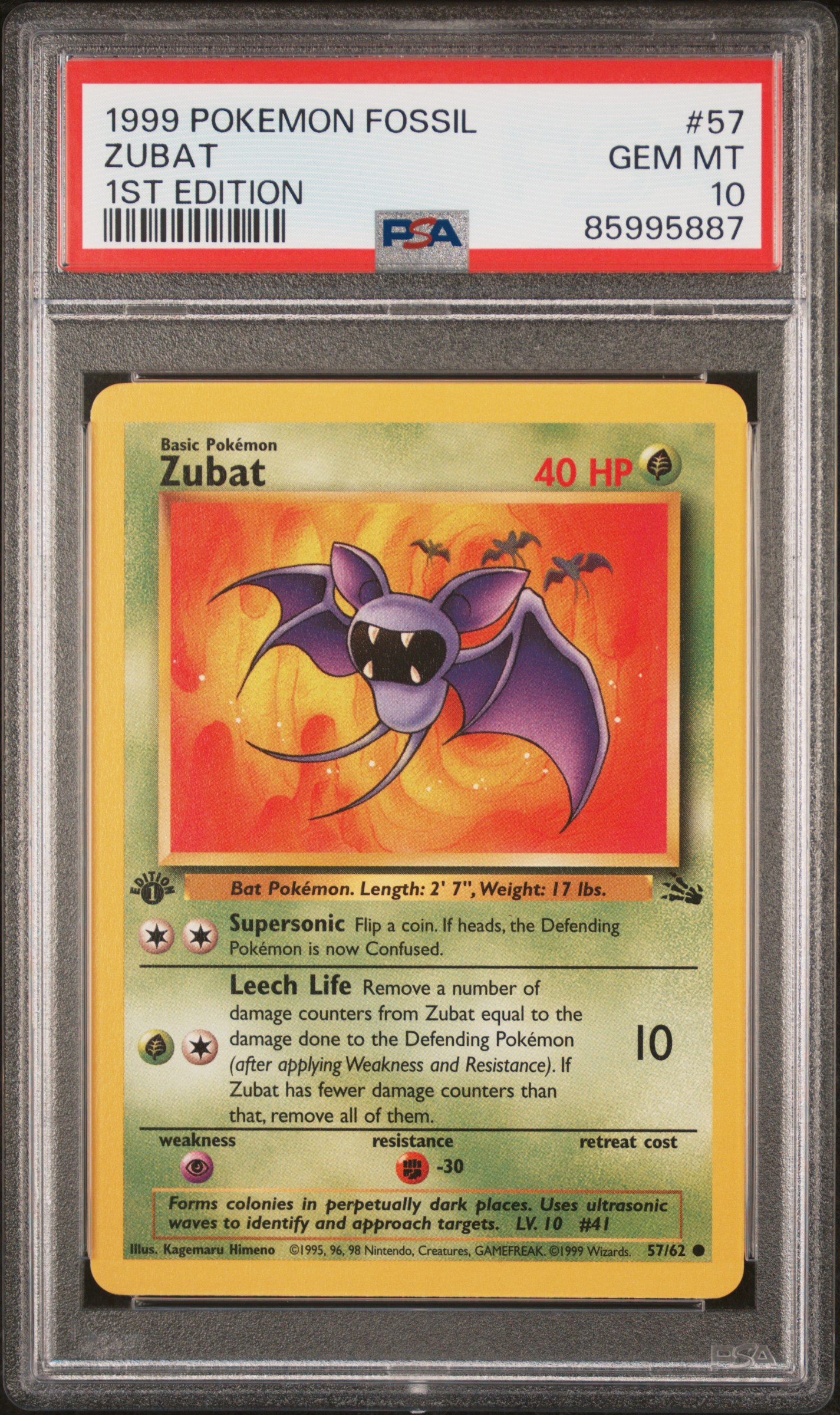 1999 Pokemon Fossil 1st Edition 57 Zubat – PSA GEM MT 10
